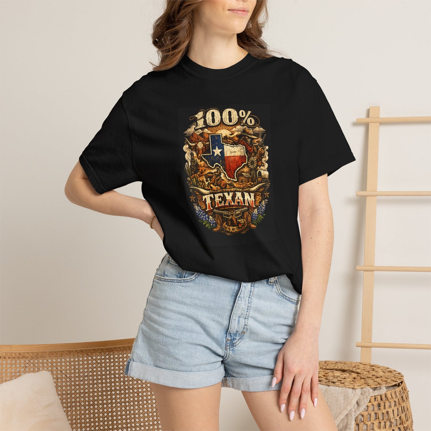 100% Texan T-Shirt — Texas Flag Western Graphic Tee