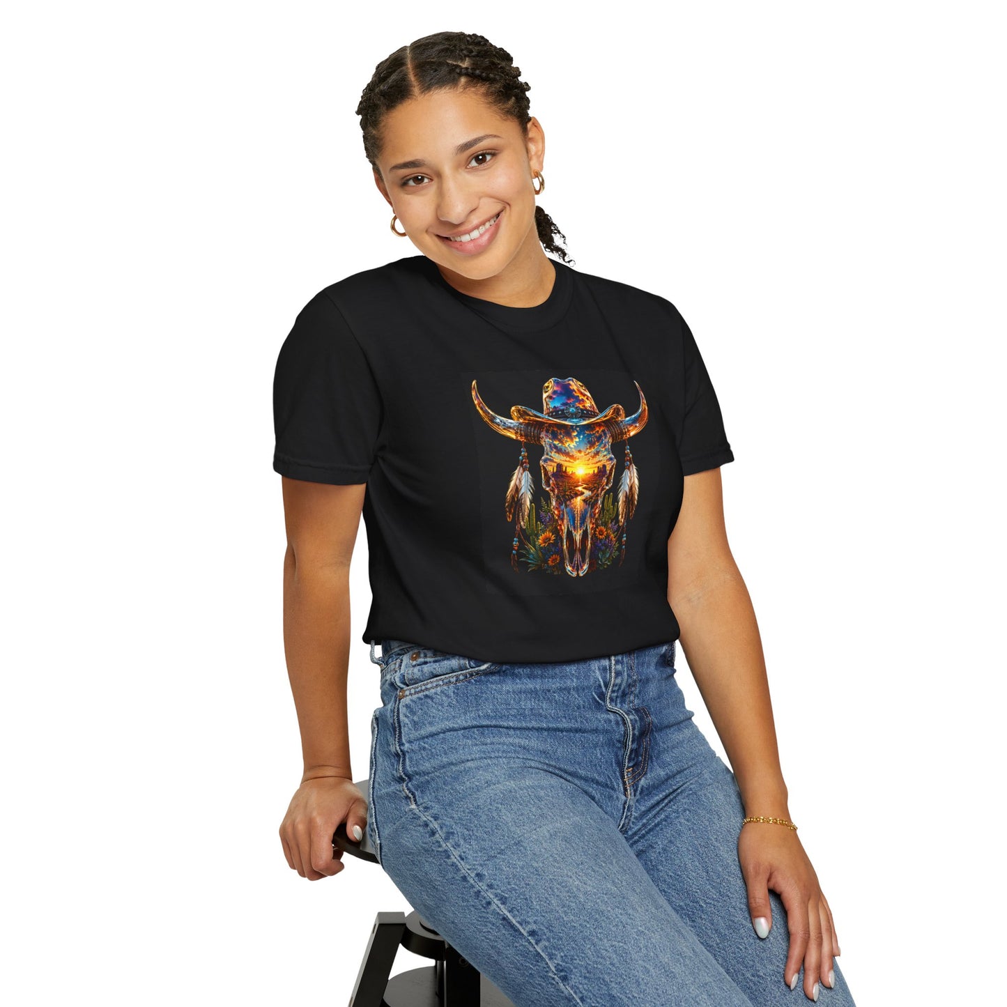 Bull Skull Graphic T-Shirt — Neon Western Skull Tee