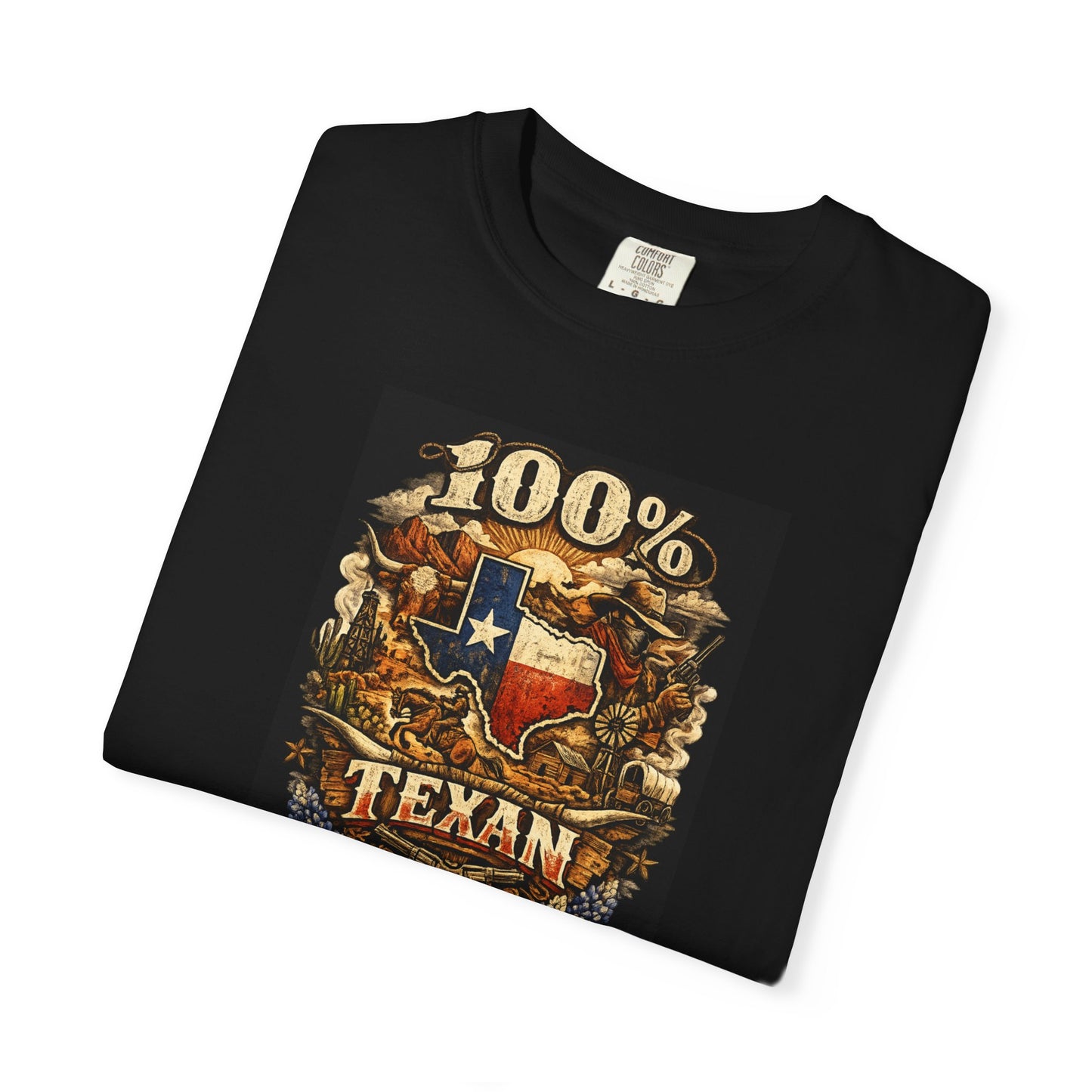 100% Texan T-Shirt — Texas Flag Western Graphic Tee