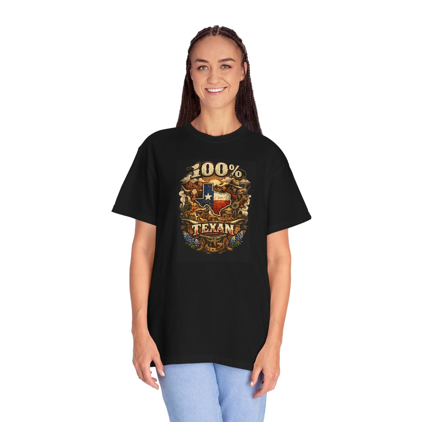 100% Texan T-Shirt — Texas Flag Western Graphic Tee