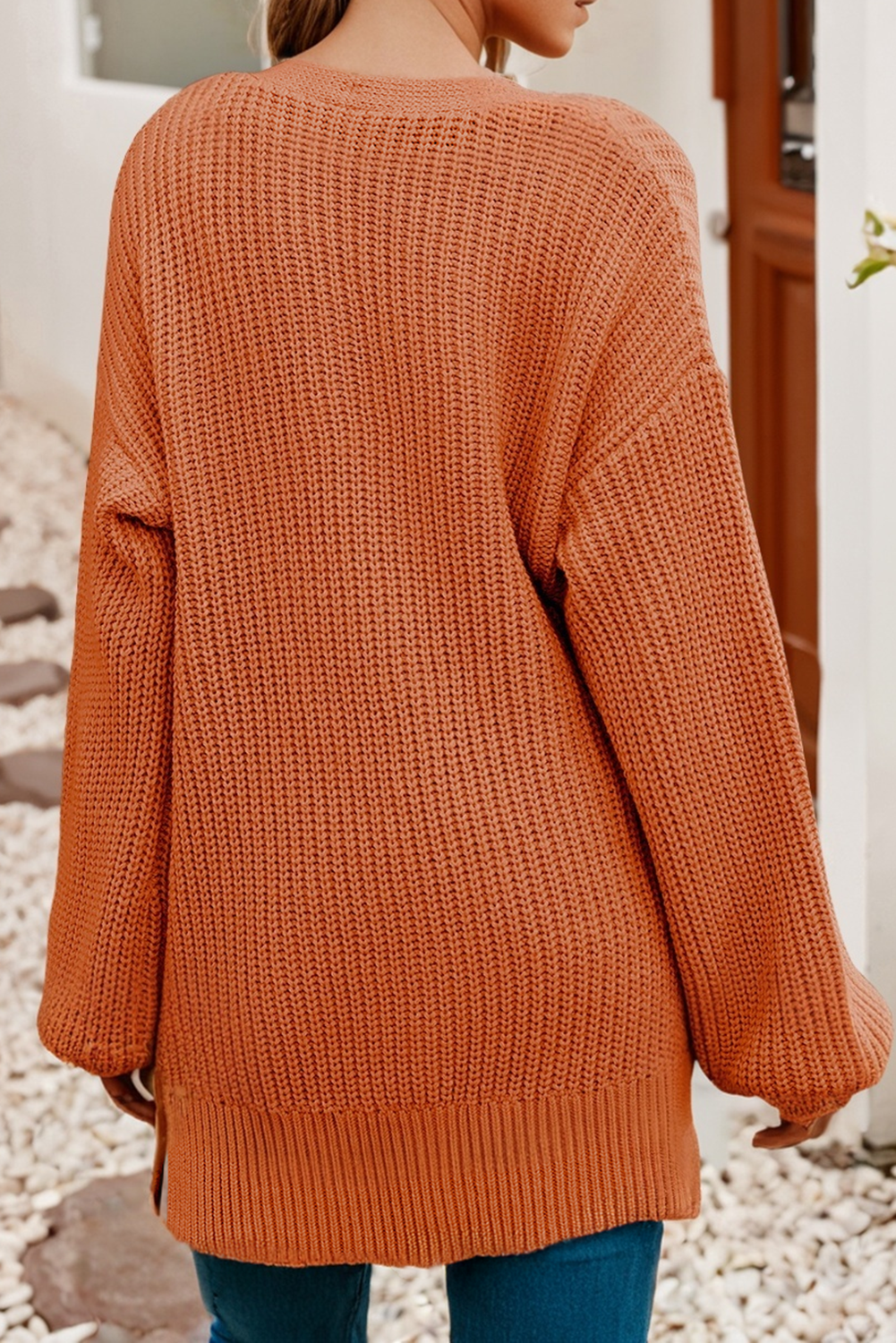 Button Front V Neck Chunky Cardigan