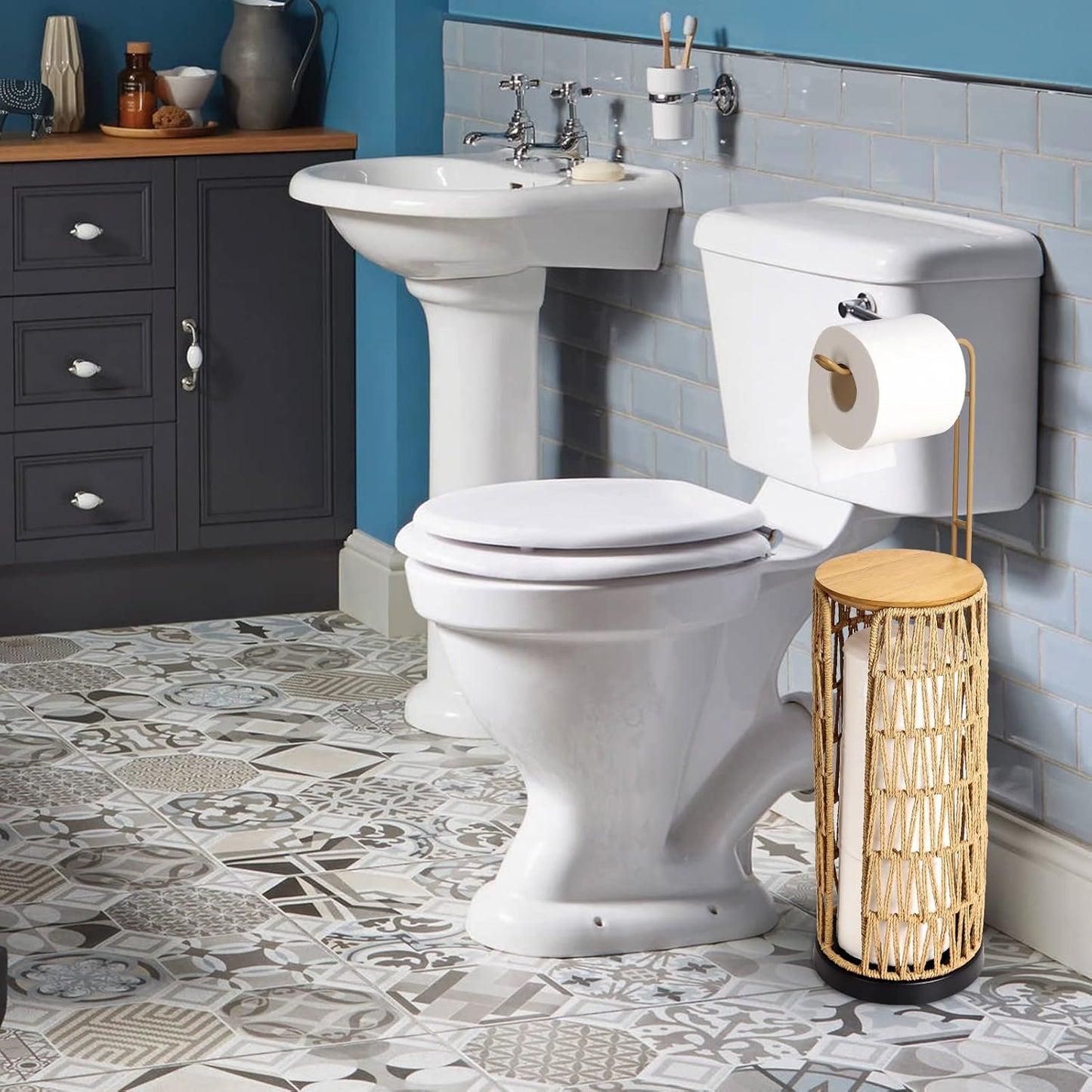 Freestanding Toilet Paper Holder with Storage