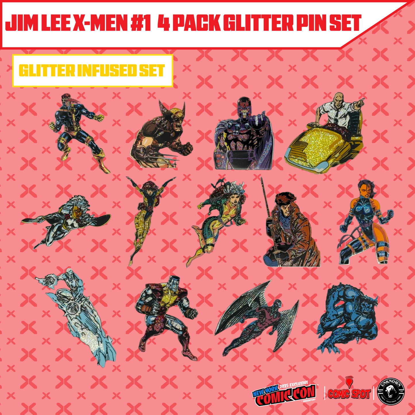 Jim Lee X-Men #1 4 Pack Exclusive Enamel GLITTER ✨ NYCC EXCLUSIVE Pin Set Only 250 Made (10/22/2025)