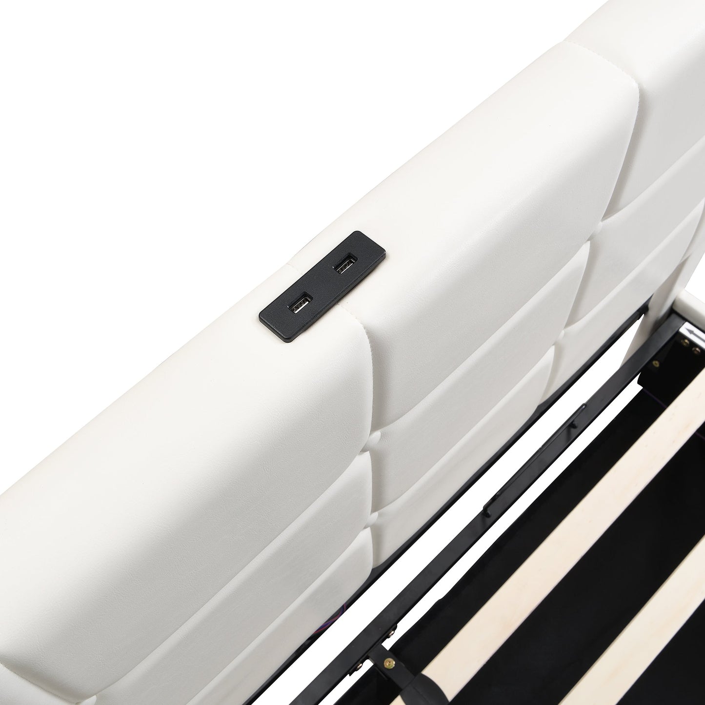 Queen Size Upholstered Bed with LED Lights, Hydraulic Storage System