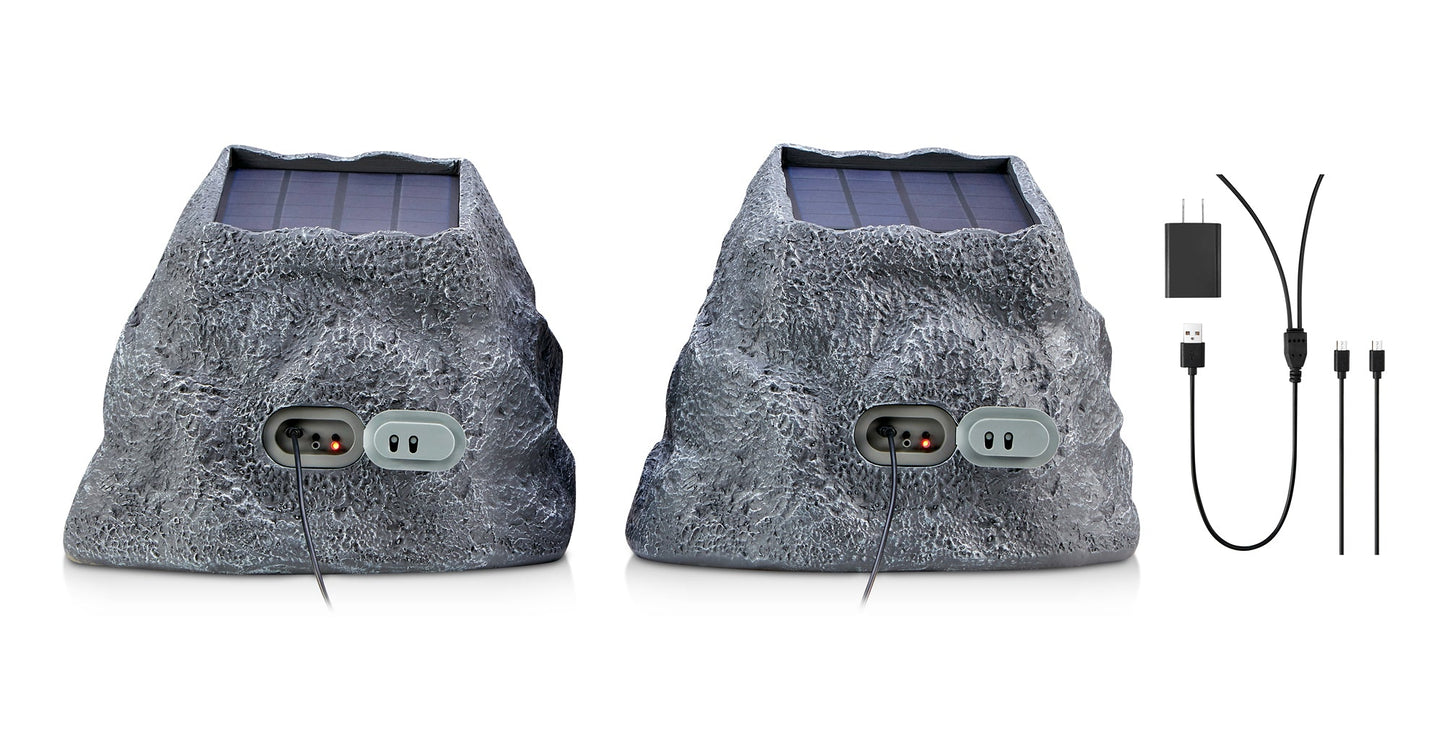 SoundPro 1-Pair Bluetooth Multi-Link Solar Rechargeable Wireless Rock Speakers