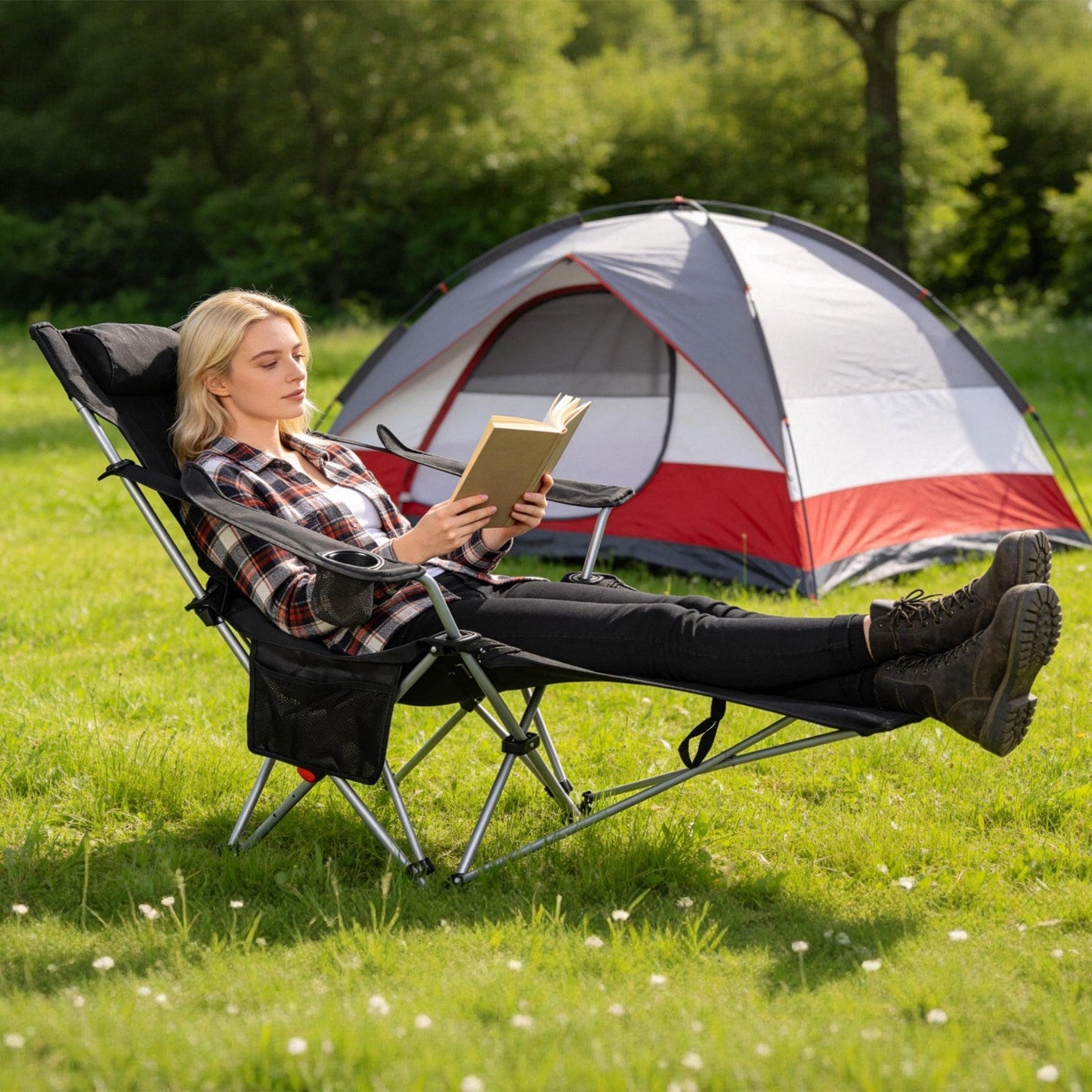 Reclining Camping Chair with Footrest