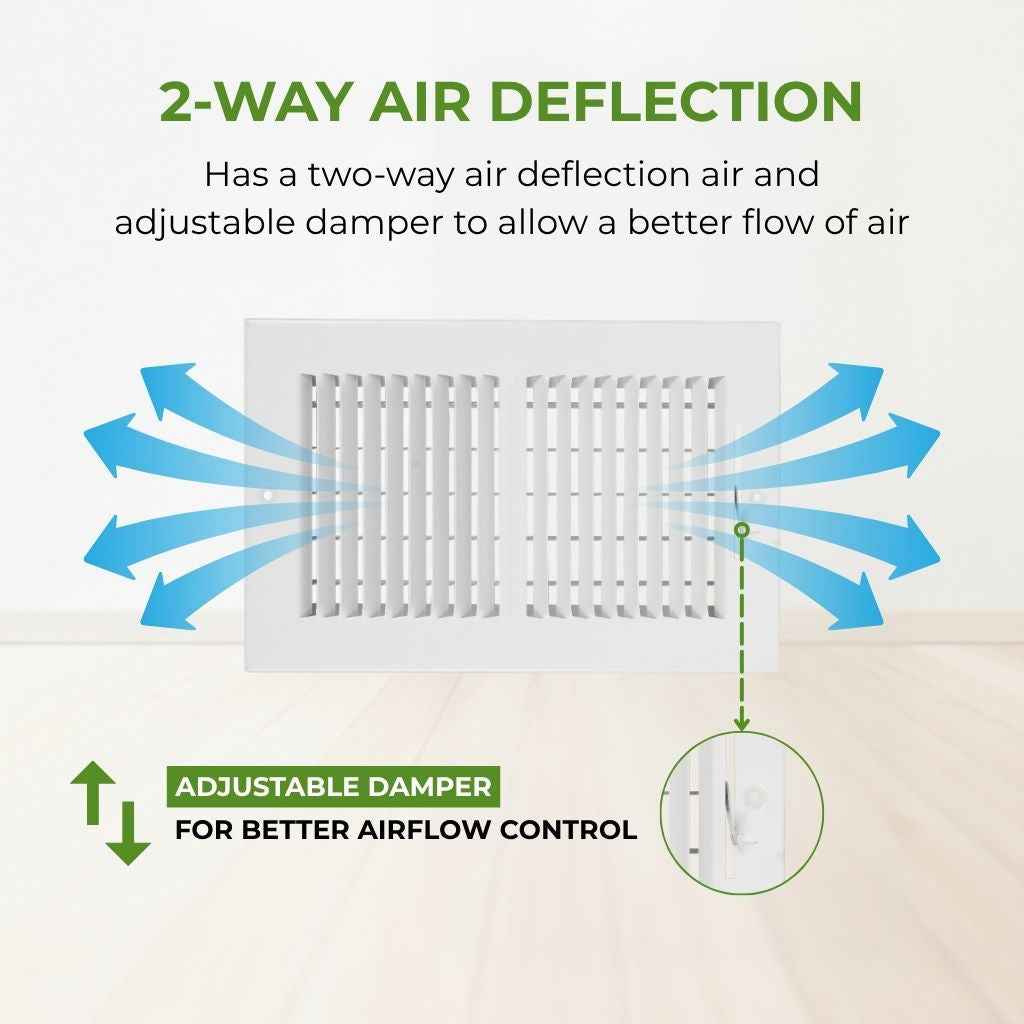 Pack 4 - 10x6 White Steel 2-Way Air Register (Duct Opening)