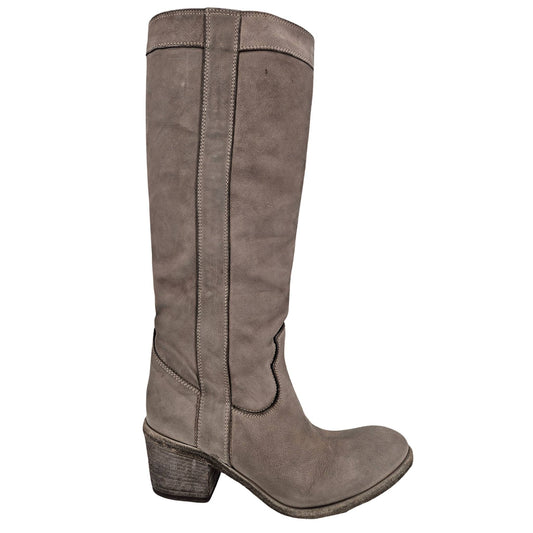 Taupe Washed Leather Knee-High Pull-on Boot