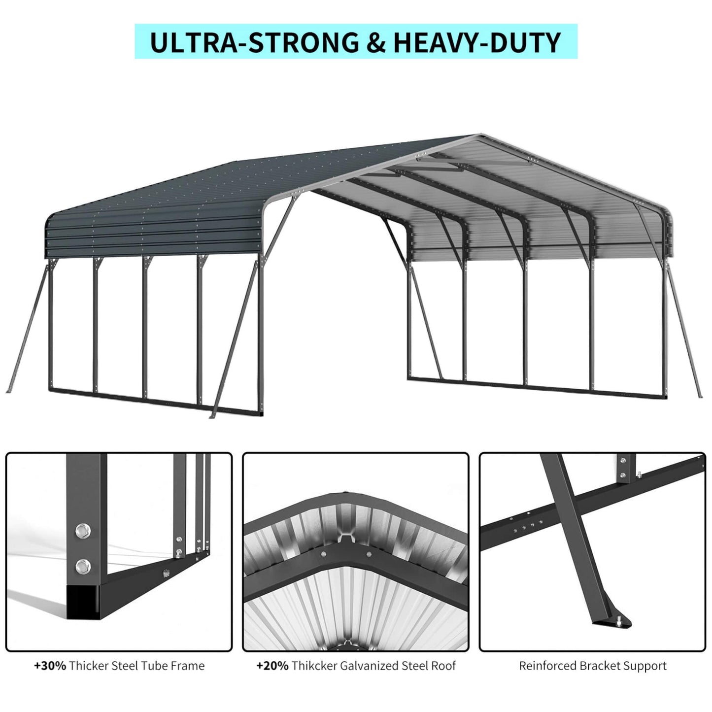 [20X20FT] Extra Large Heavy Duty Outdoor Metal Carport With Galvanized Steel Roof For Cars, Boats And Trucks (SAK75633)