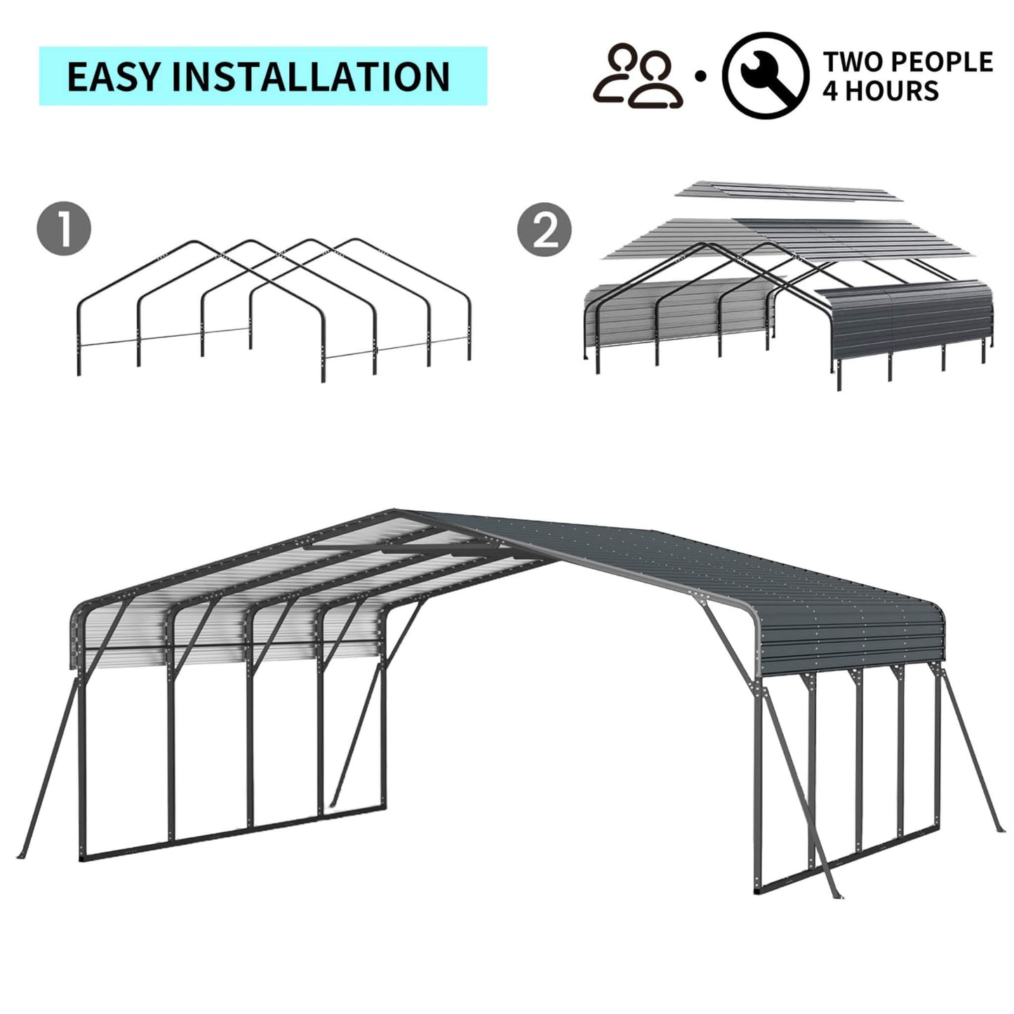 [20X20FT] Extra Large Heavy Duty Outdoor Metal Carport With Galvanized Steel Roof For Cars, Boats And Trucks (SAK75633)