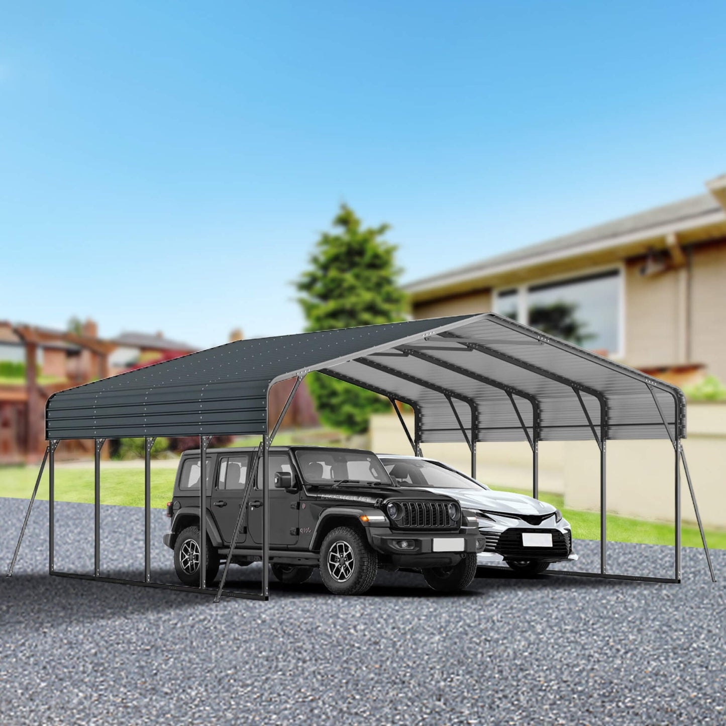 [20X20FT] Extra Large Heavy Duty Outdoor Metal Carport With Galvanized Steel Roof For Cars, Boats And Trucks (SAK75633)
