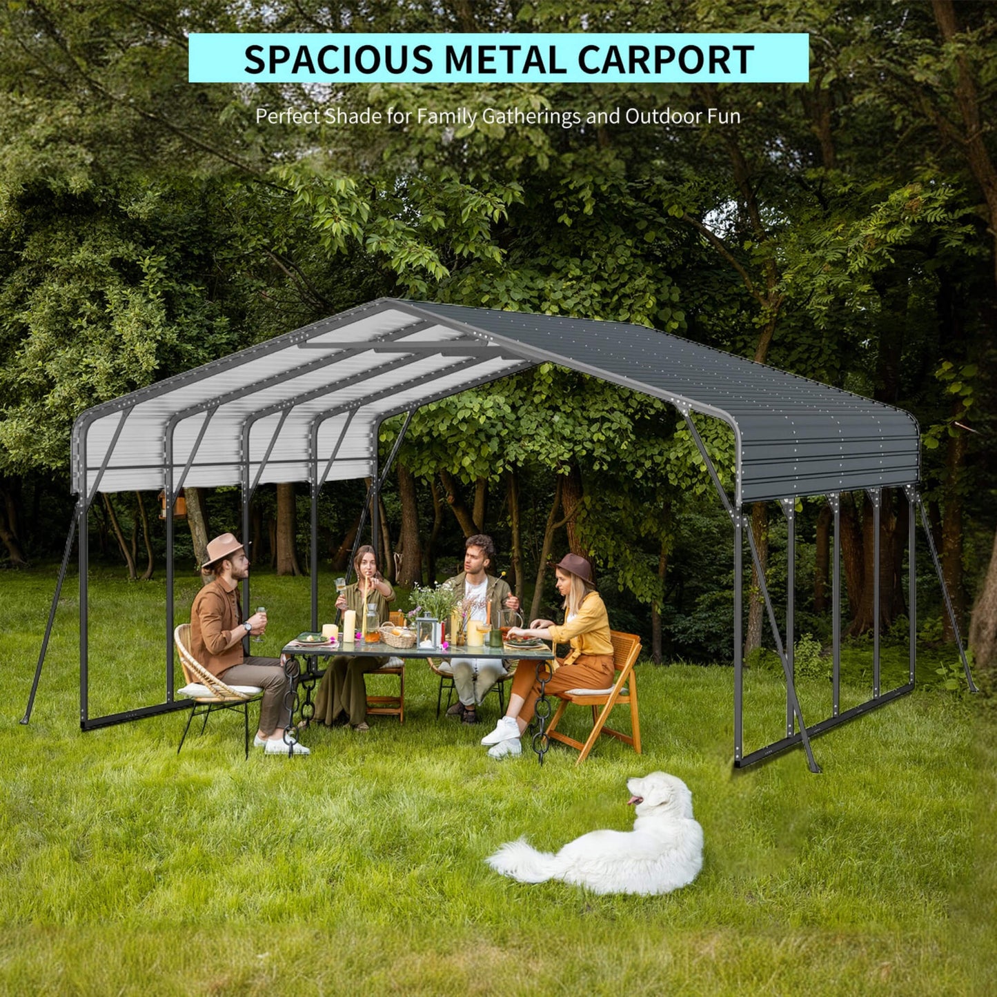 [20X20FT] Extra Large Heavy Duty Outdoor Metal Carport With Galvanized Steel Roof For Cars, Boats And Trucks (SAK75633)