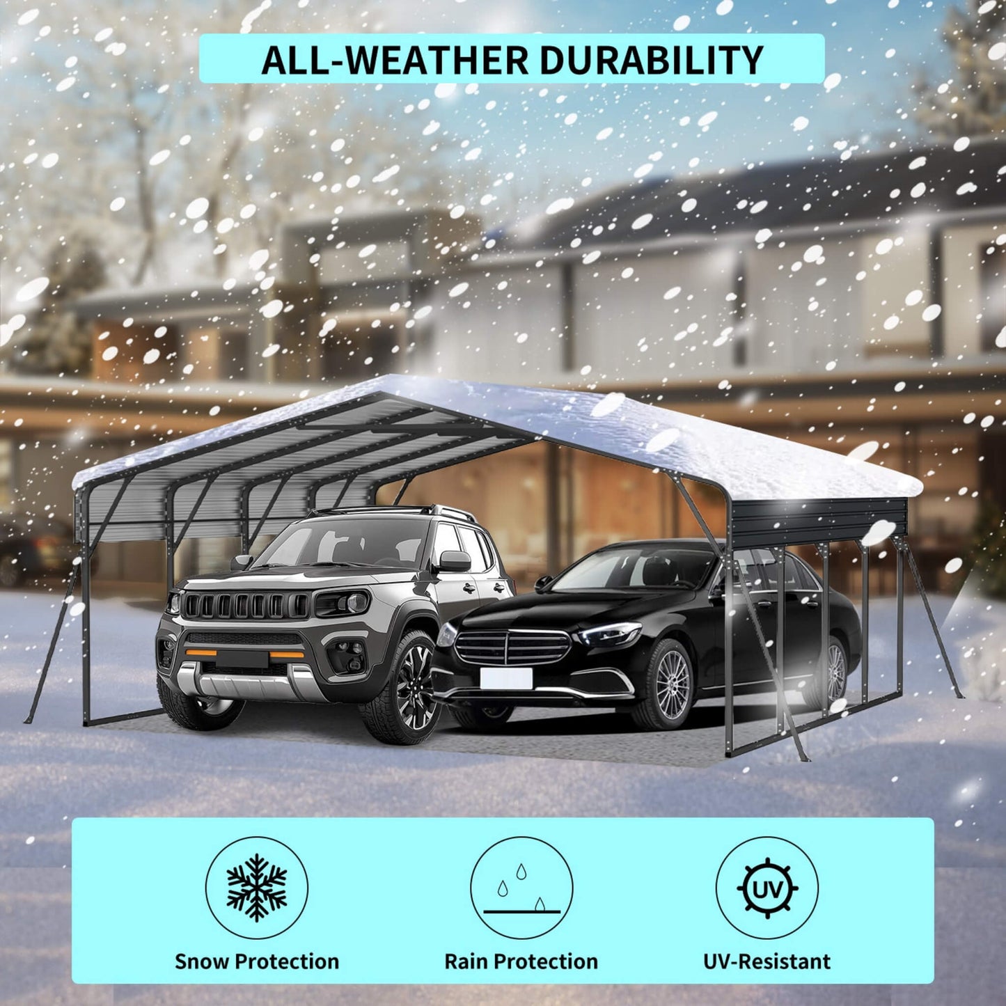 [20X20FT] Extra Large Heavy Duty Outdoor Metal Carport With Galvanized Steel Roof For Cars, Boats And Trucks (SAK75633)