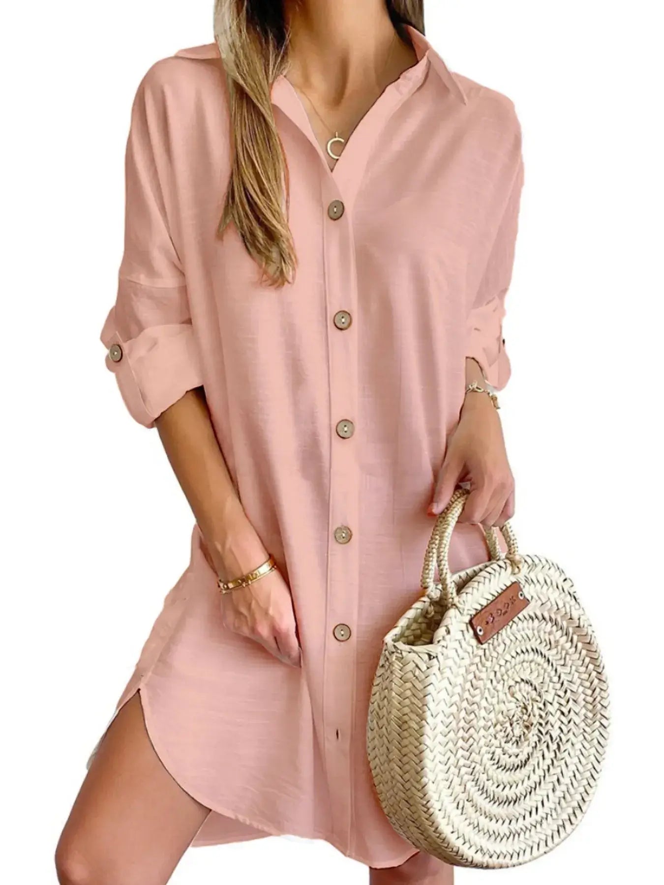 Button Down Long Sleeve Shirt Dress