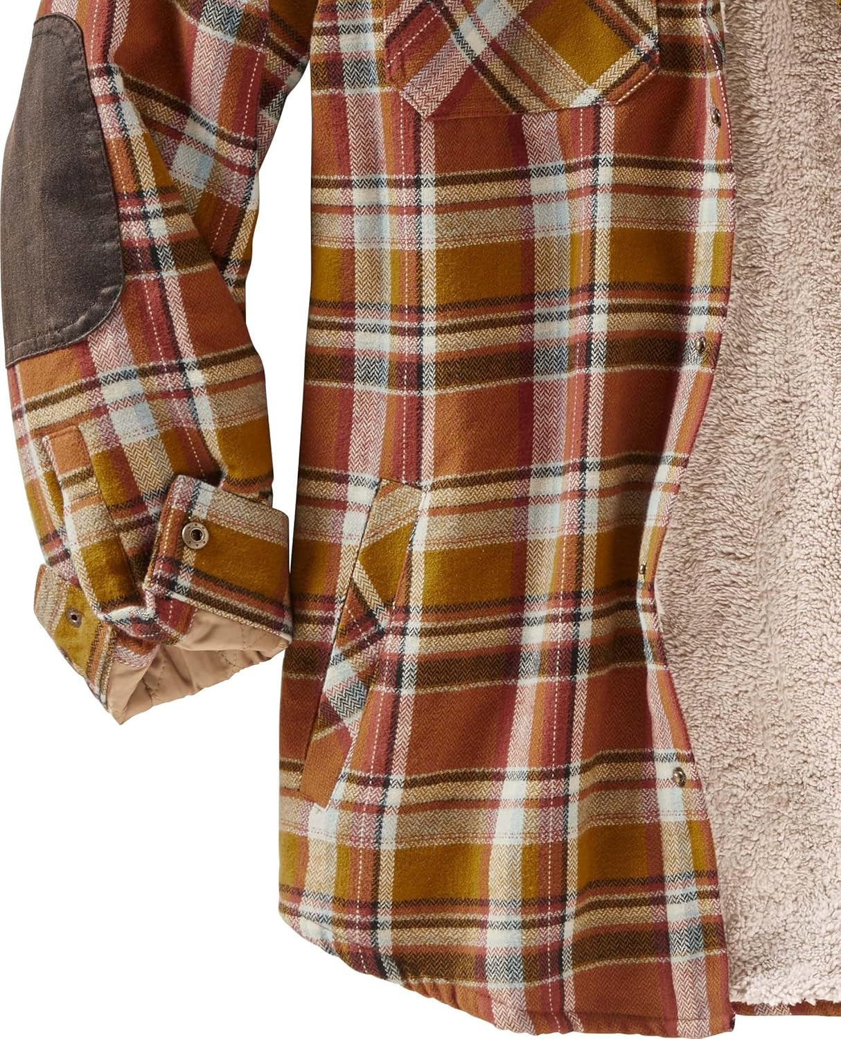 Men'S Hooded Shirt Jacket Plaid Flannel Berber Lined Polyfill Insulated