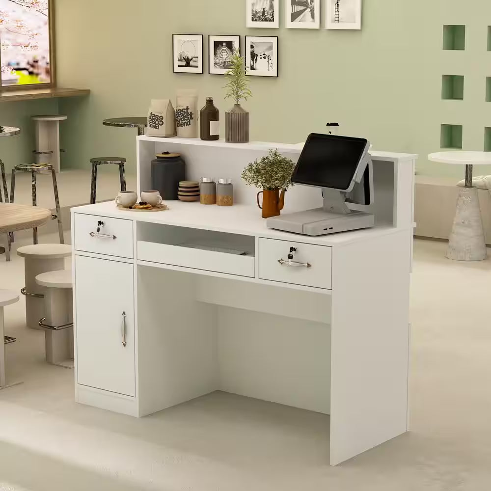 Natural White Corner Computer Desk with Hutch and Storage