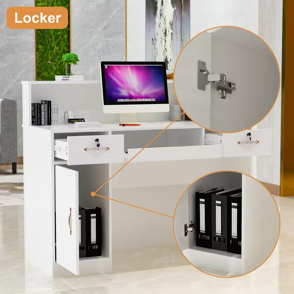 Natural White Corner Computer Desk with Hutch and Storage