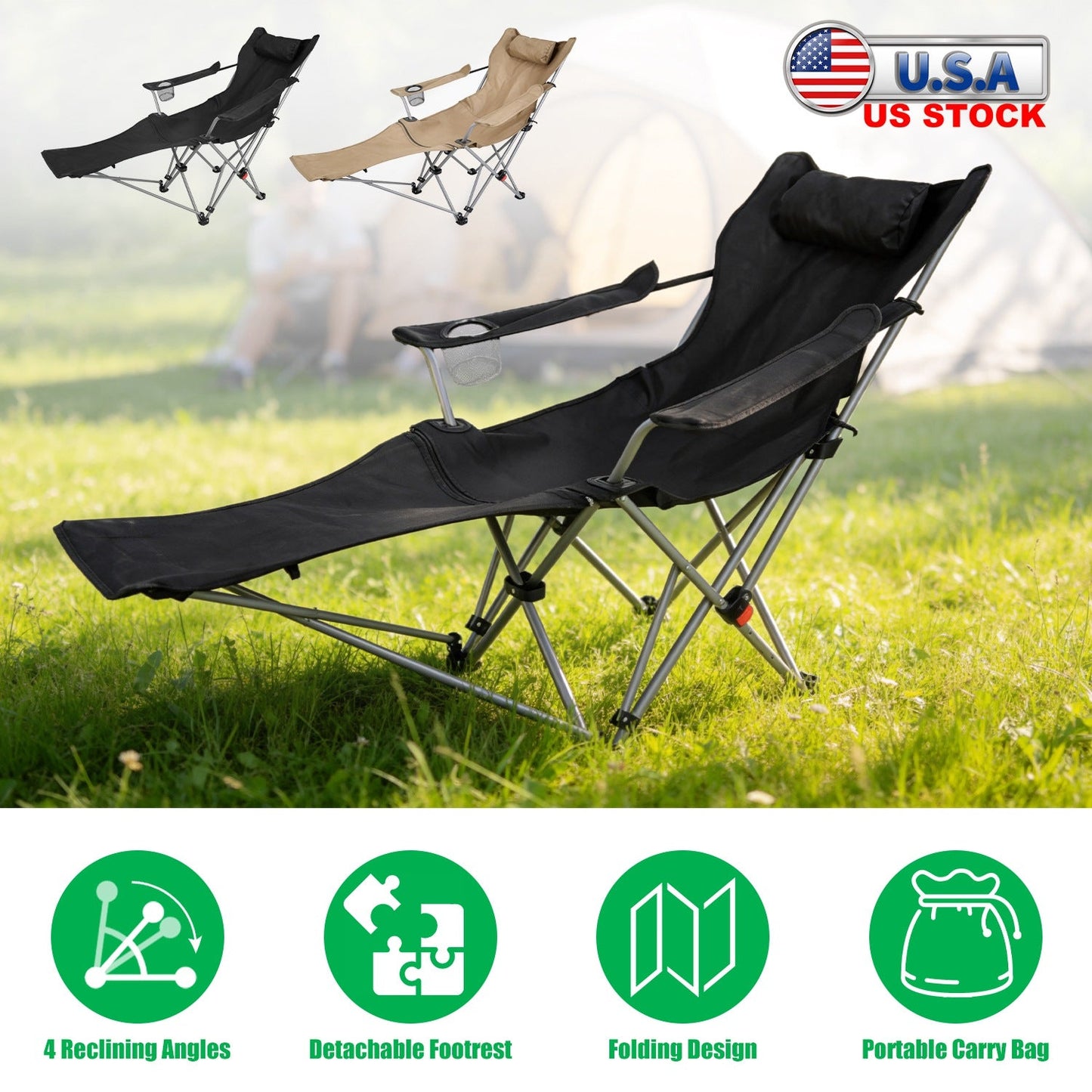 Reclining Camping Chair with Footrest