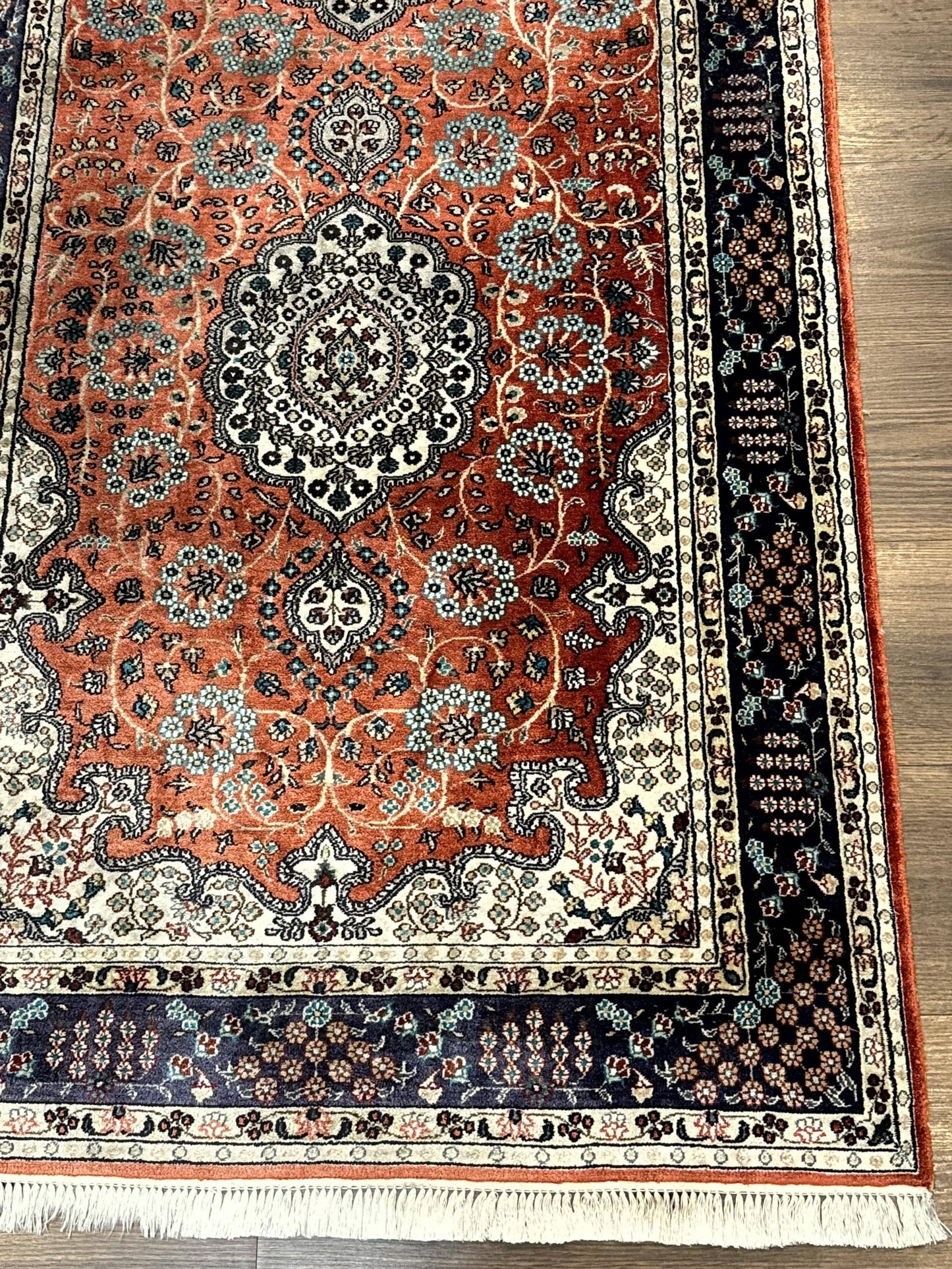 Turkish Silk Runner Rug 3x8, Short Runner Rug, Red, Floral Medallions