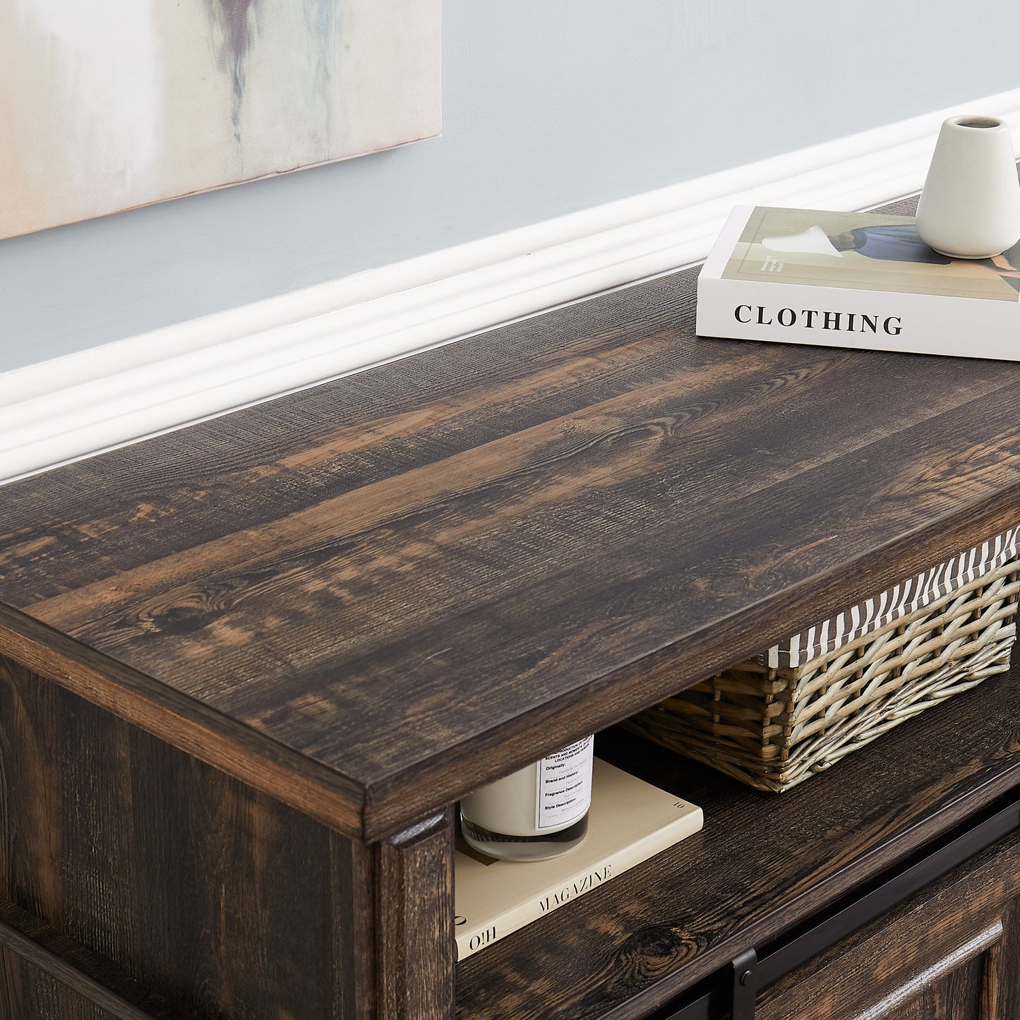 Entertainment console multifunctional sliding door cabinet with 23-inch fireplace