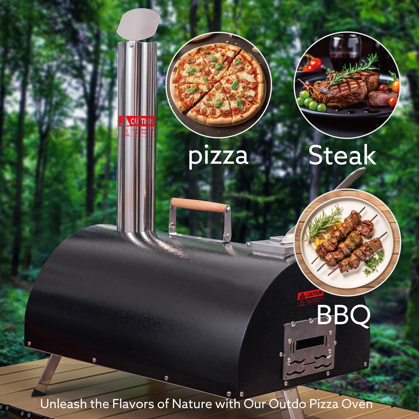 Black Pizza Oven Outdoor 12" Automatic Rotatable Pizza Ovens Portable Stainless-Steel