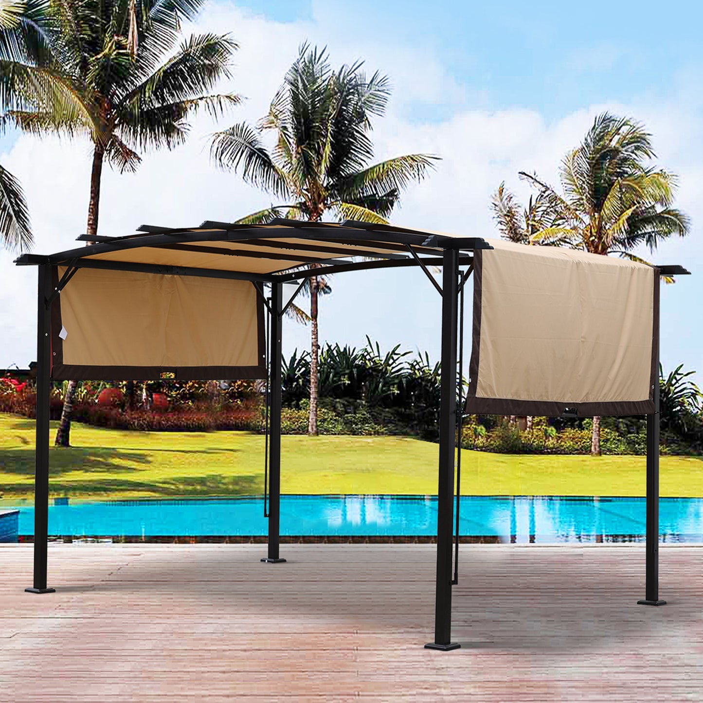 12 x 9 Ft Outdoor Pergola Patio Gazebo, Retractable Shade Canopy