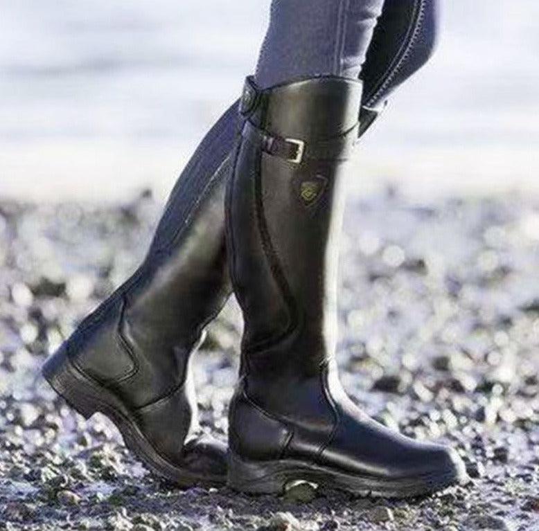 Vintage Ride Leather Boots - Stylish Retro Riding Boots for Trendy Women