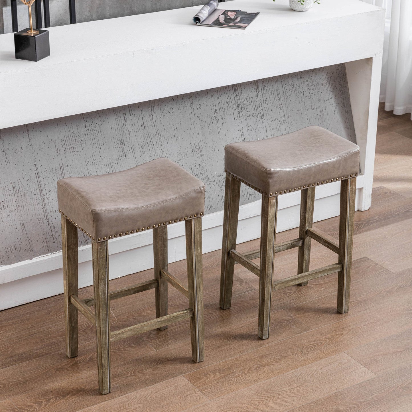 Counter Height 29" Bar Stools for Kitchen Counter Backless Faux Leather Stools