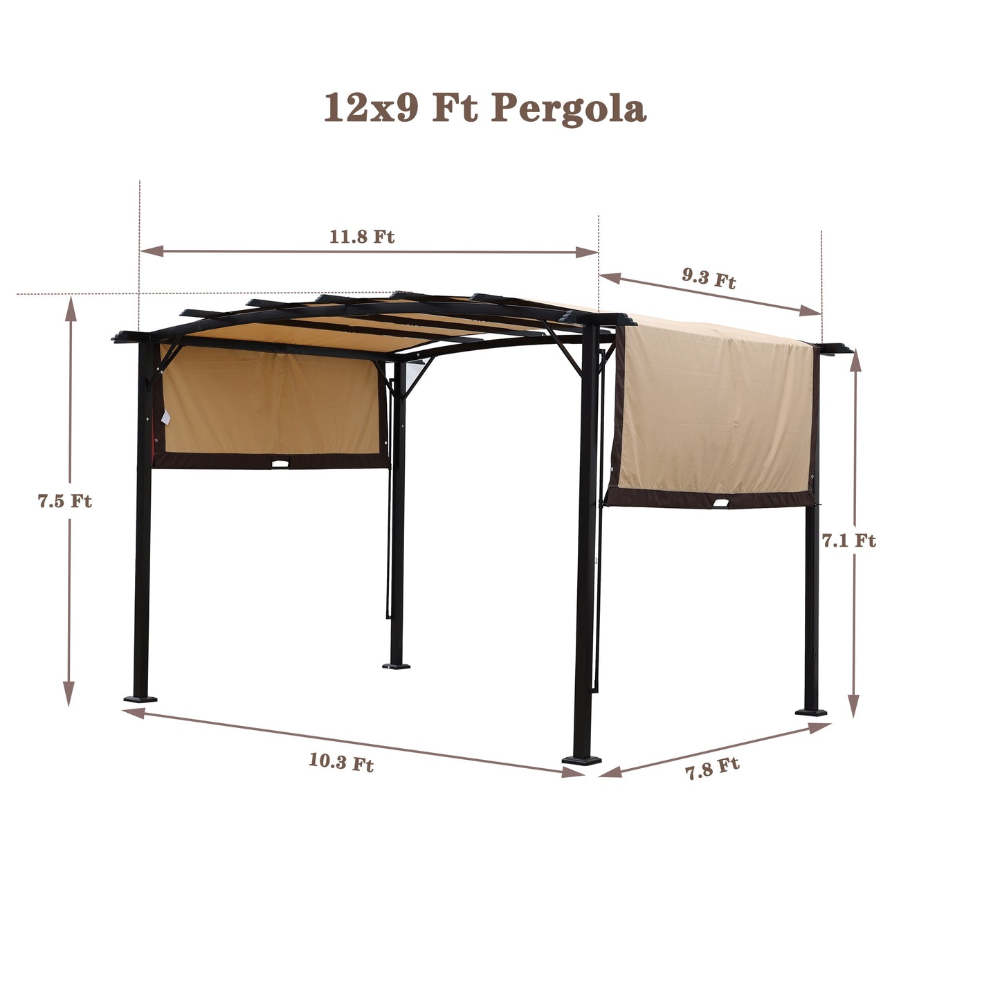 12 x 9 Ft Outdoor Pergola Patio Gazebo, Retractable Shade Canopy