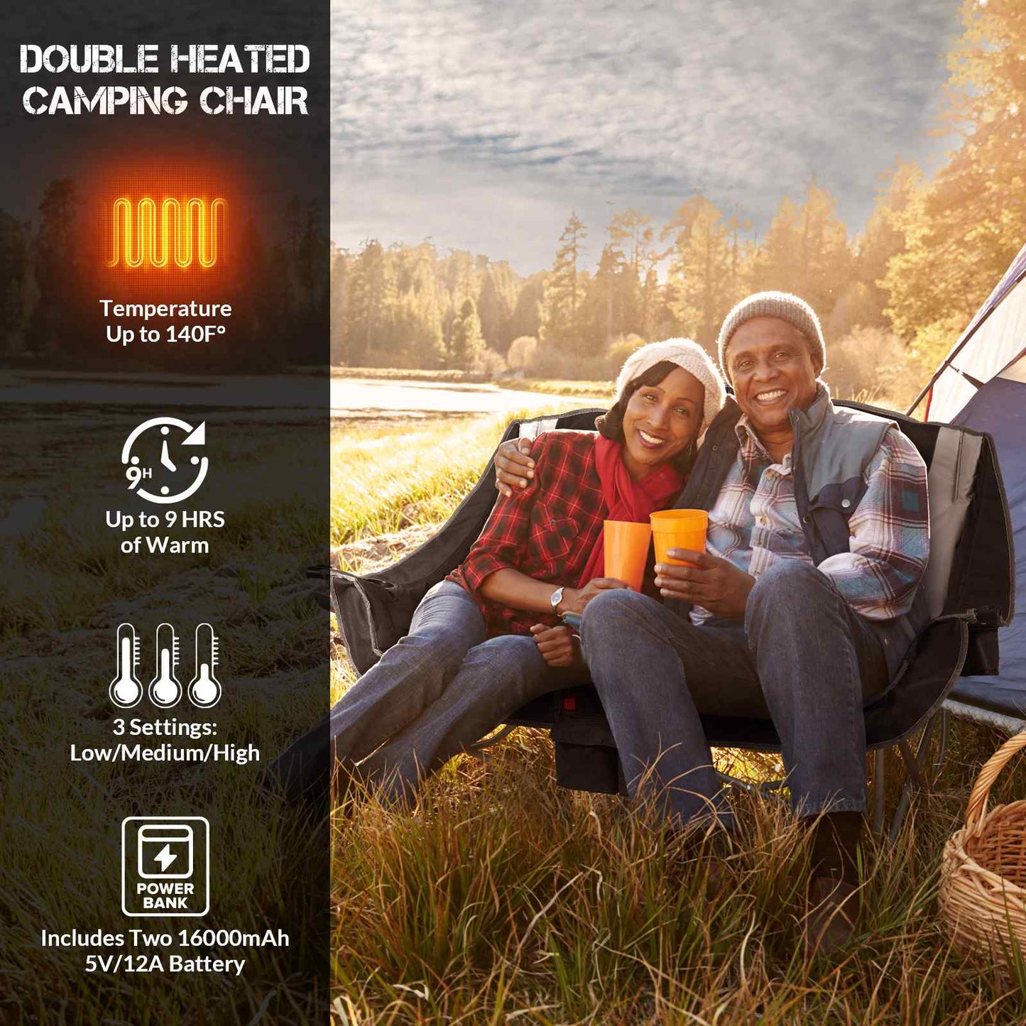 ANTARCTICA GEAR Heated Double Camping Chair, 2-Person Chair