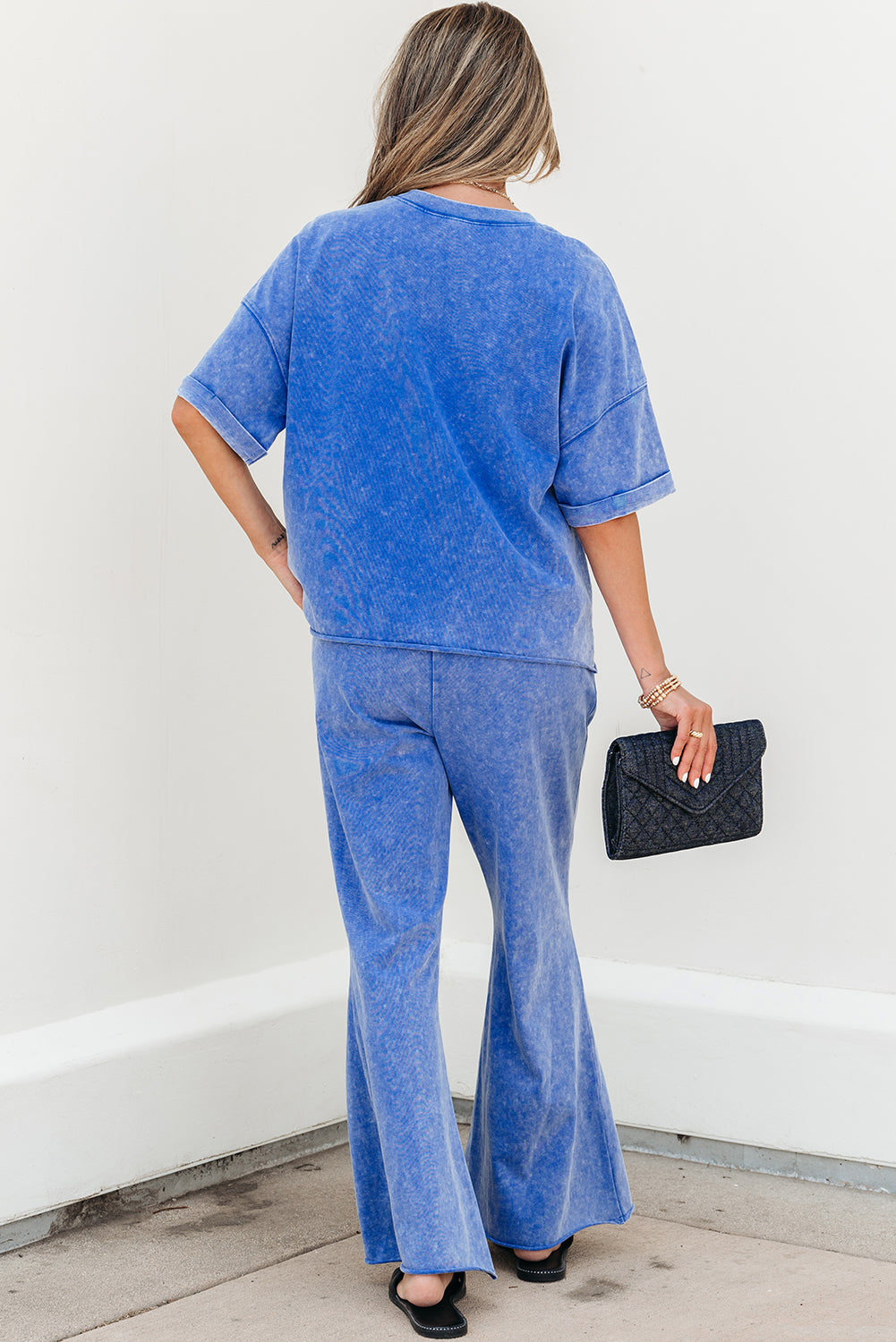 Arabella Acid Wash Star Patched Rolled Trim Pants Set