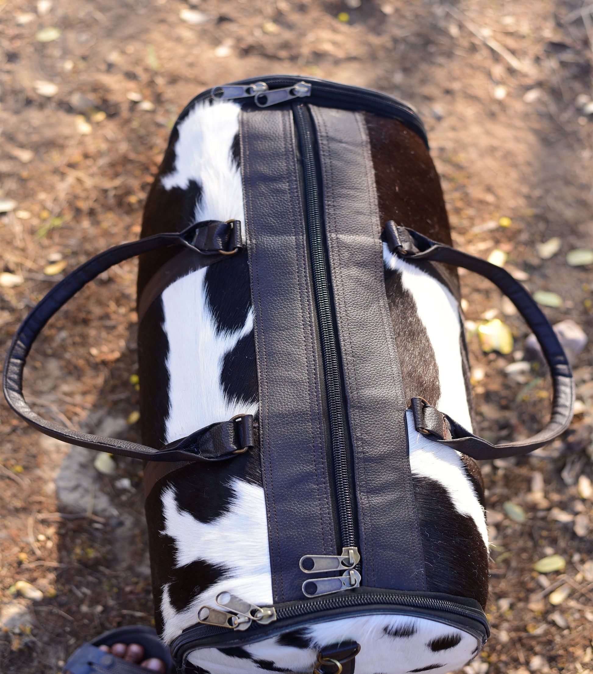 Black and White Overnight Bag, Cow Hide Pony Skin Design