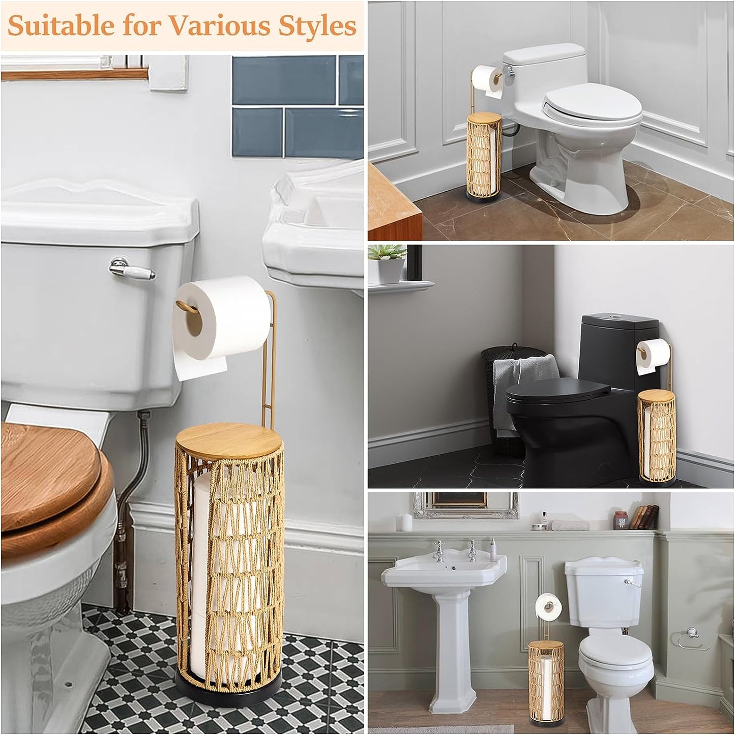 Freestanding Toilet Paper Holder with Storage