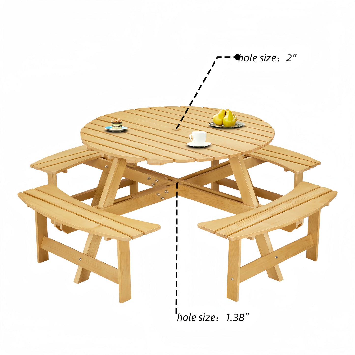 Outdoor picnic table for 8 people, circular picnic table for 8 people