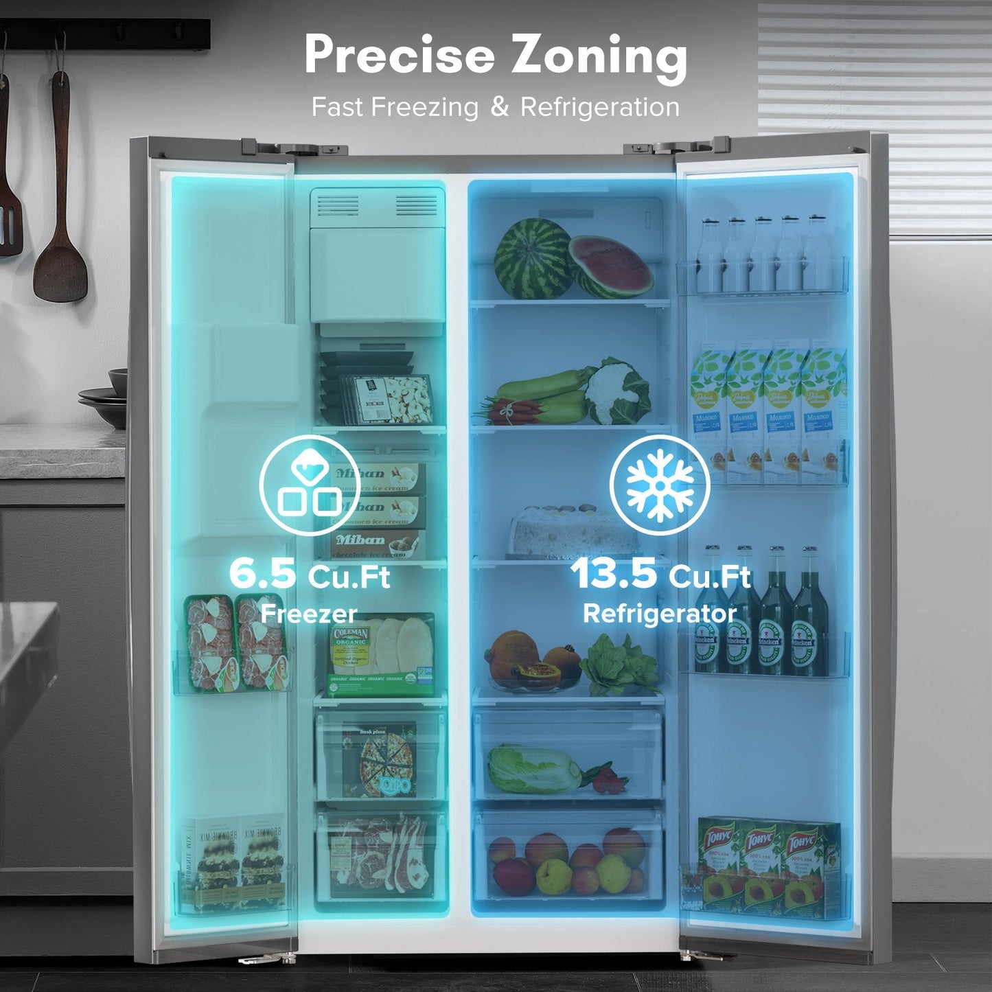 36" Side By Side 20.01 Cu. ft. Built-in Refrigerator with Freezer & Ice Maker Included