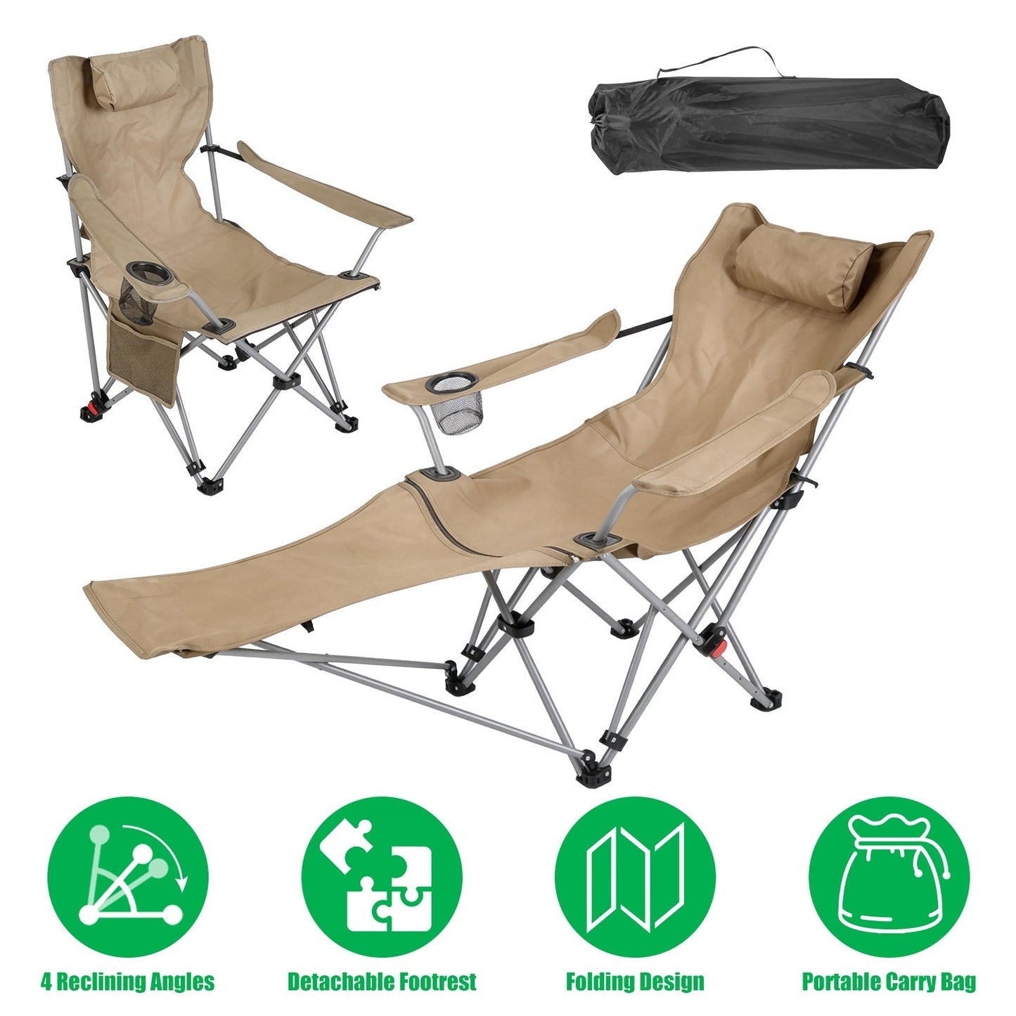 Reclining Camping Chair with Footrest