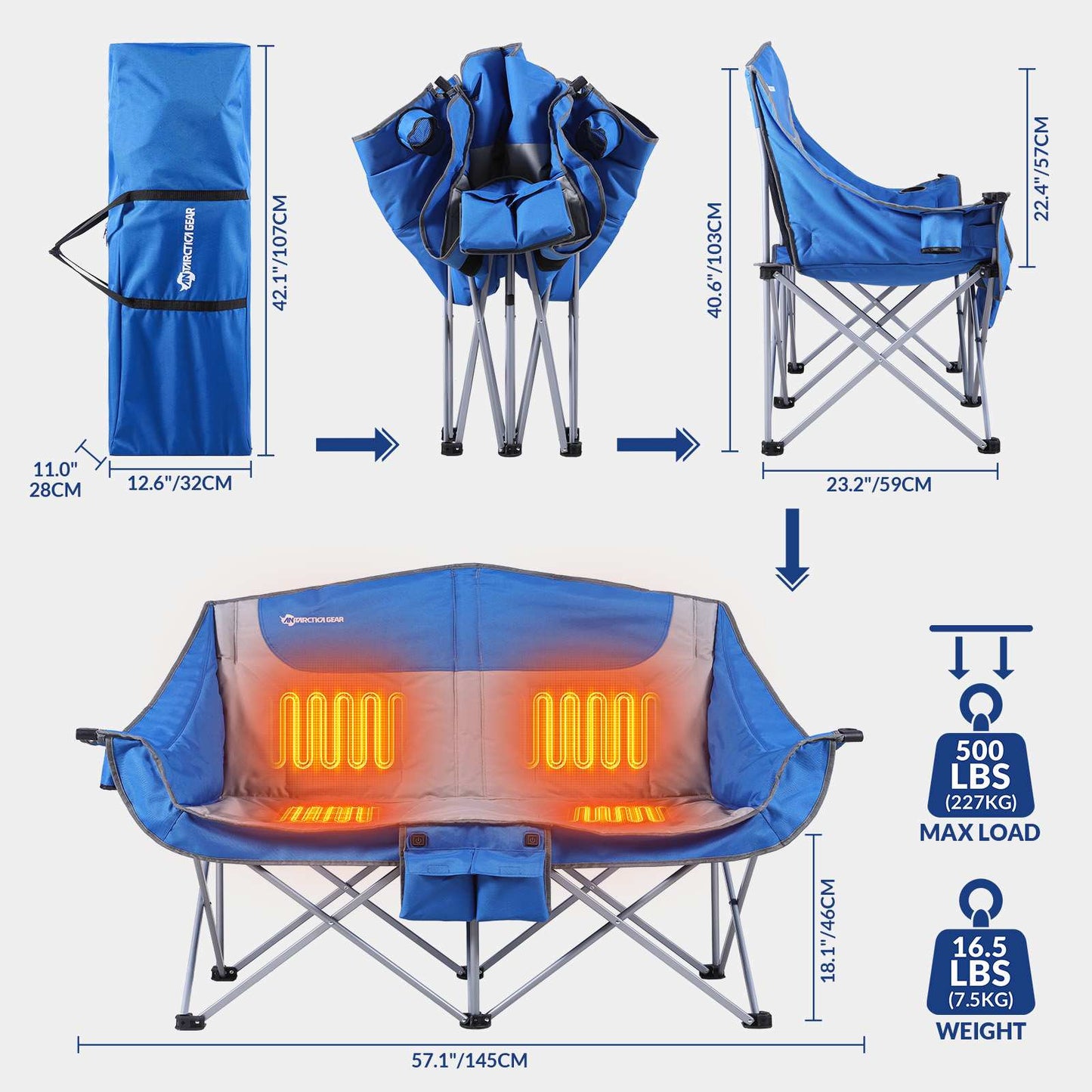 ANTARCTICA GEAR Heated Double Camping Chair, 2-Person Chair