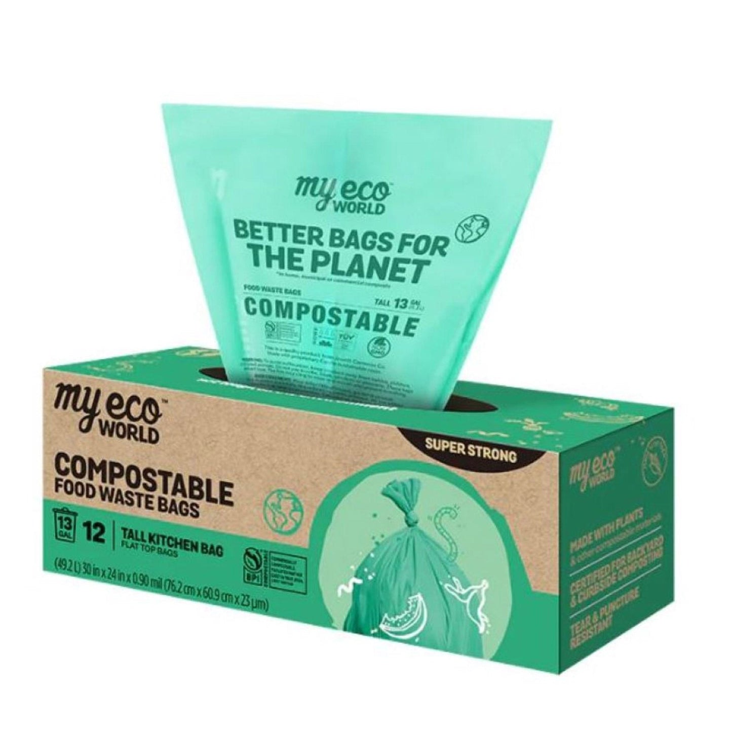 🌎 MyEcoWorld® 13-Gallon Certified Compostable Food Waste Bags – 72 Count