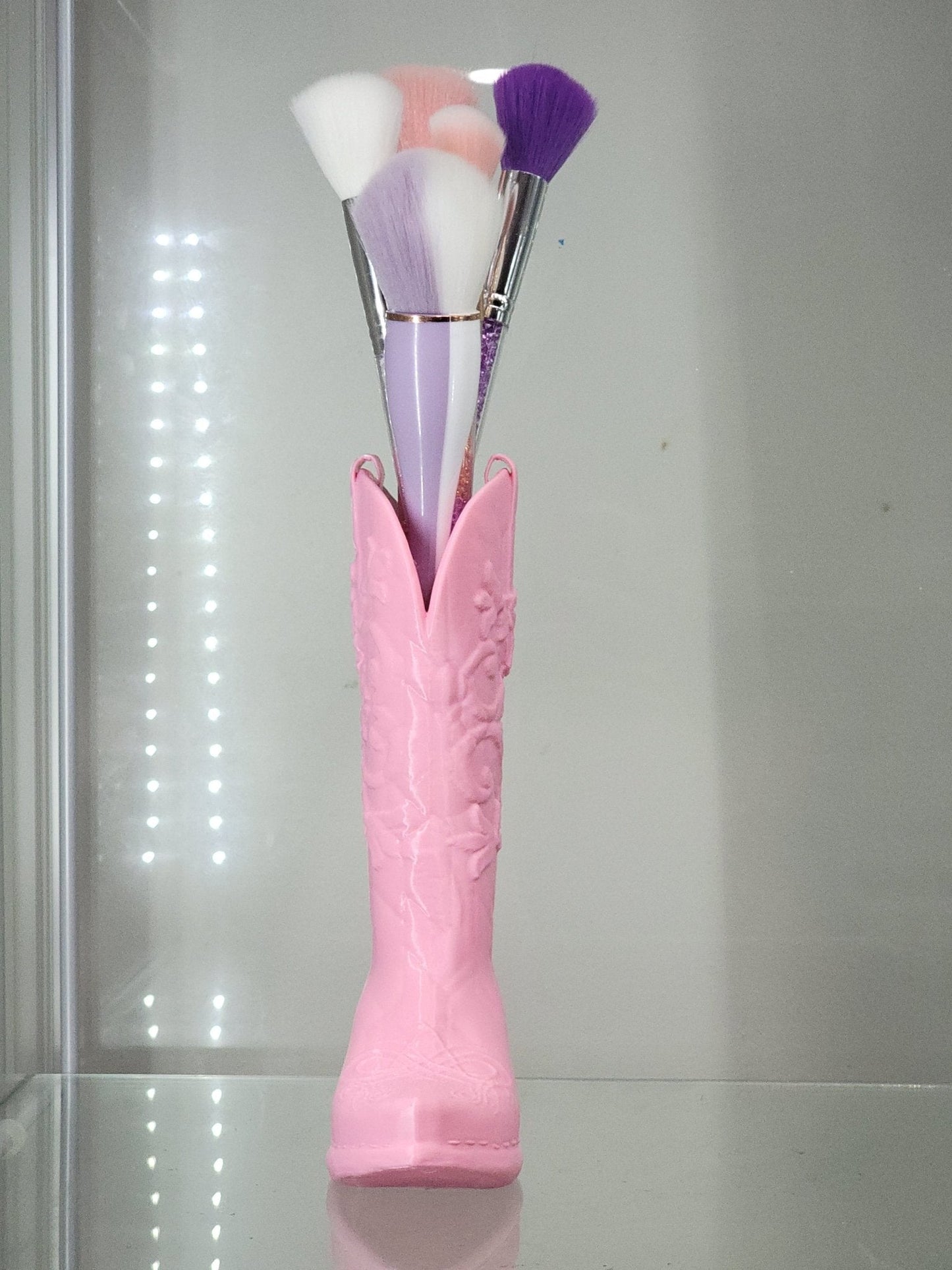 3D Printed Pink Cowboy Boot Brush Holder - Western Decor