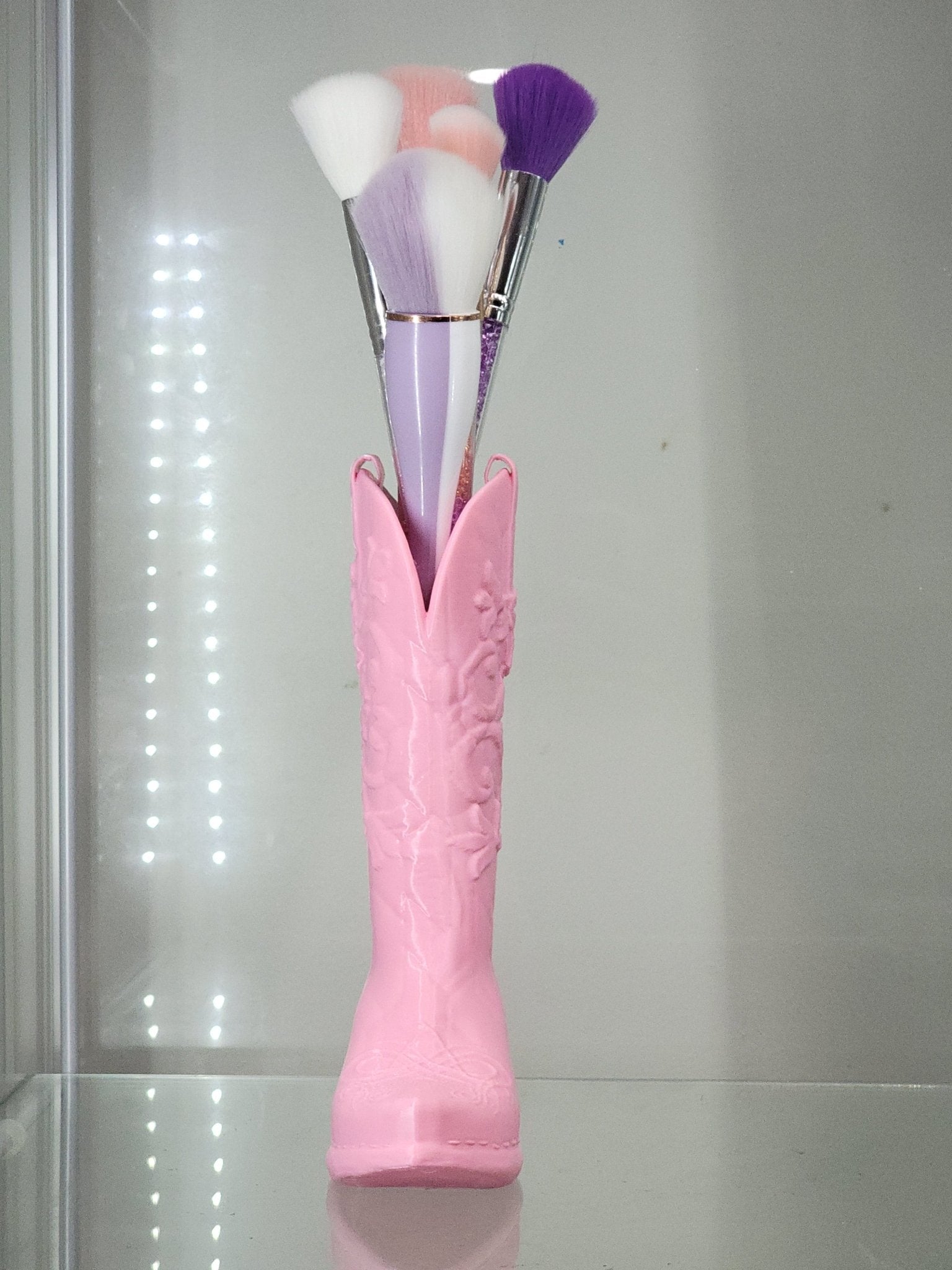 3D Printed Pink Cowboy Boot Brush Holder - Western Decor