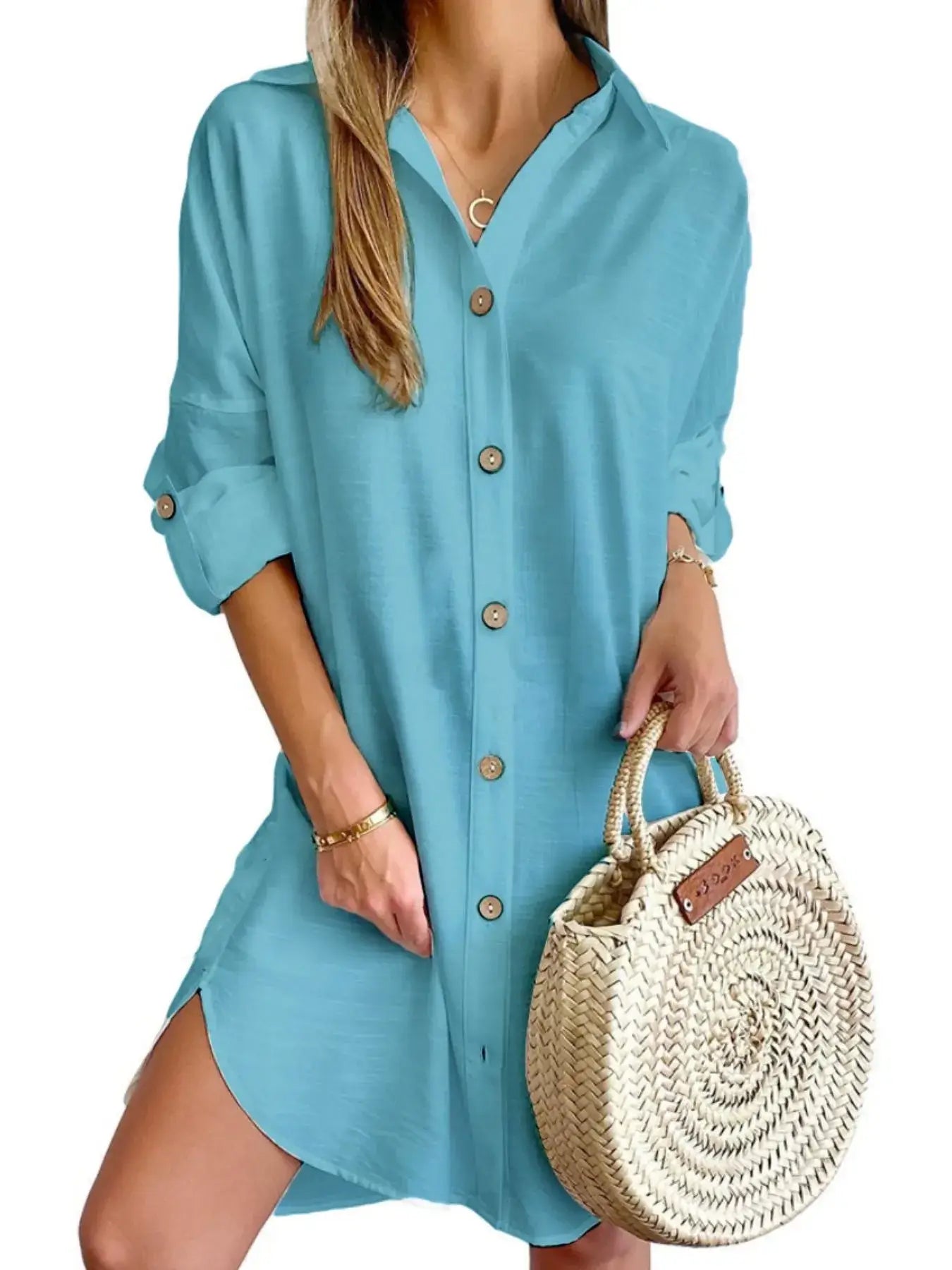 Button Down Long Sleeve Shirt Dress