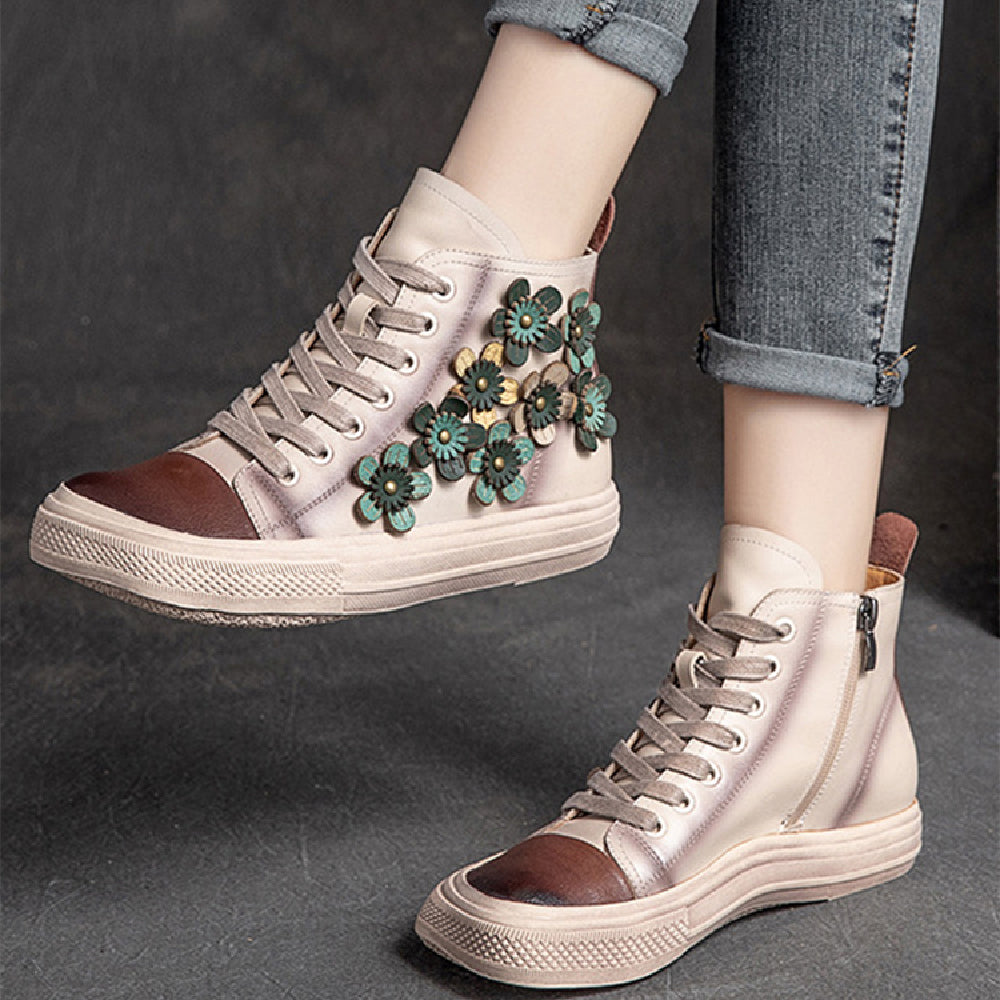 Chic Women's Contrast Flower High-Top Shoes