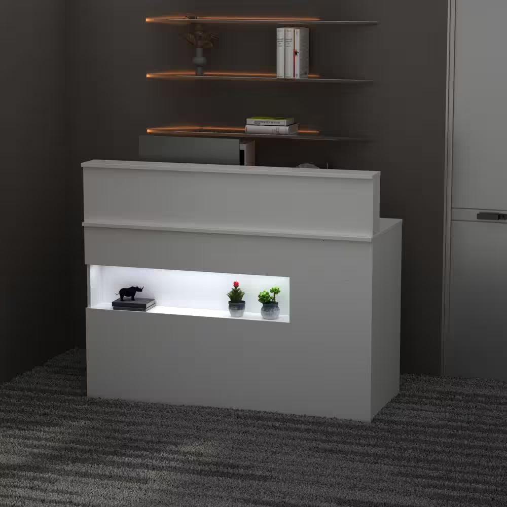 Natural White Corner Computer Desk with Hutch and Storage