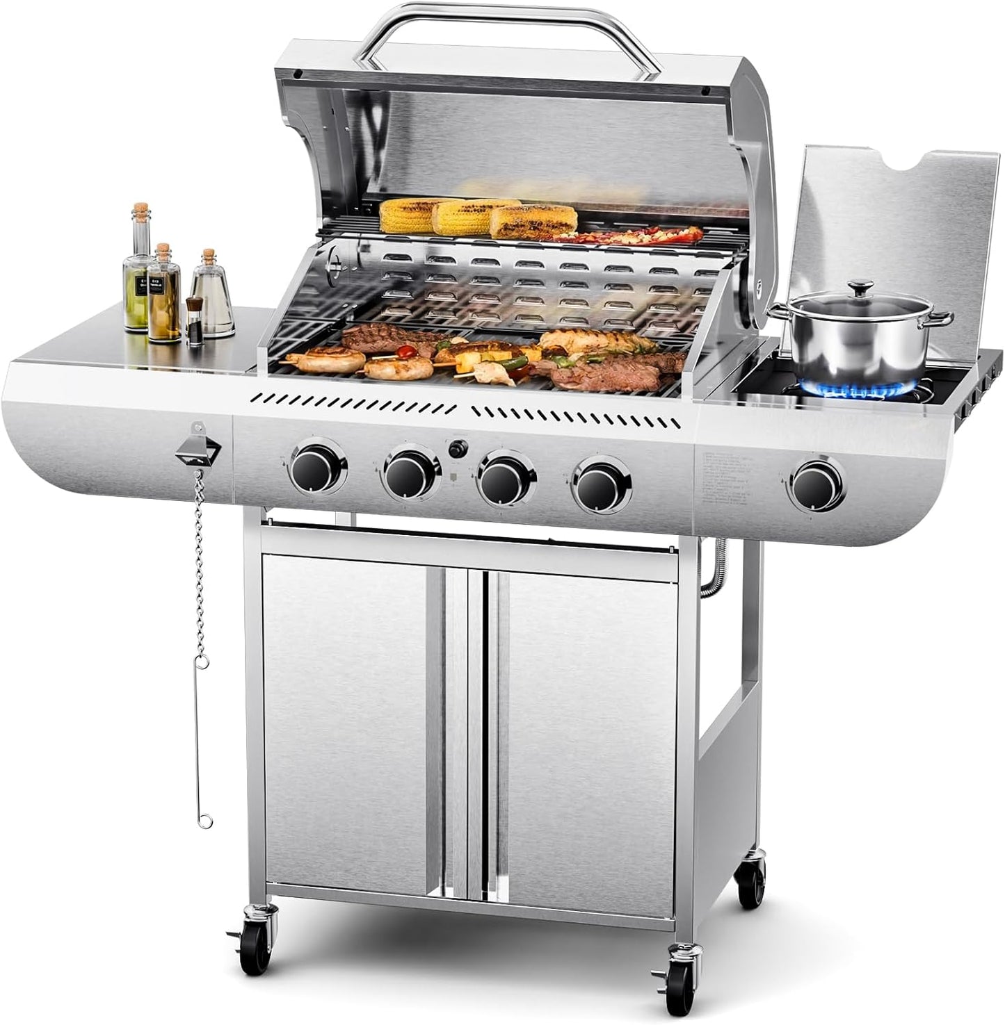 4-Burner BBQ Propane Gas Grill, 42,000 BTU Stainless Steel