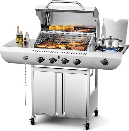 4-Burner BBQ Propane Gas Grill, 42,000 BTU Stainless Steel