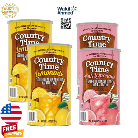 (4 Pack) Country Time Lemonade & Pink Lemonade Drink Mix Combo - 2 Canisters (82.5 oz Each) | Naturally Flavored | No Artificial Sweeteners