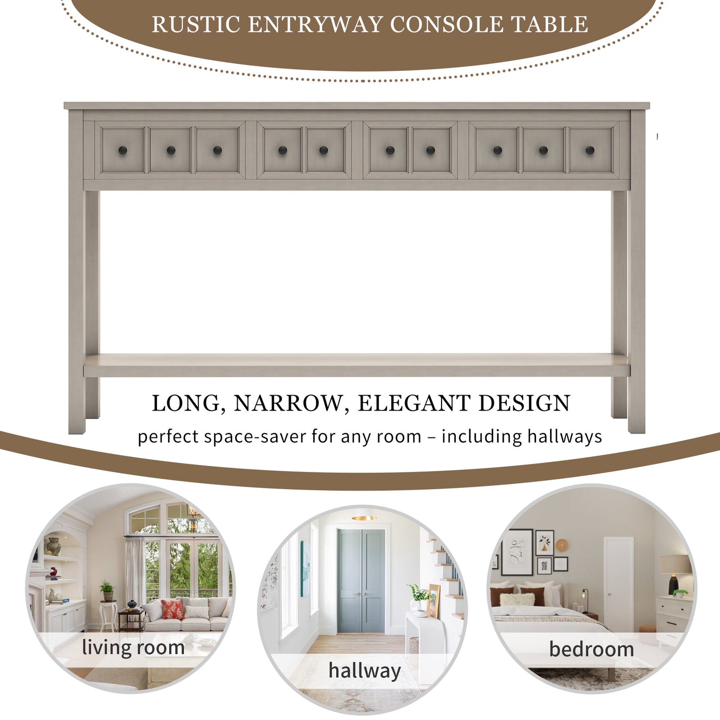 TREXM Rustic Entryway Console Table60" Long Sofa Table with two Different Size Drawers