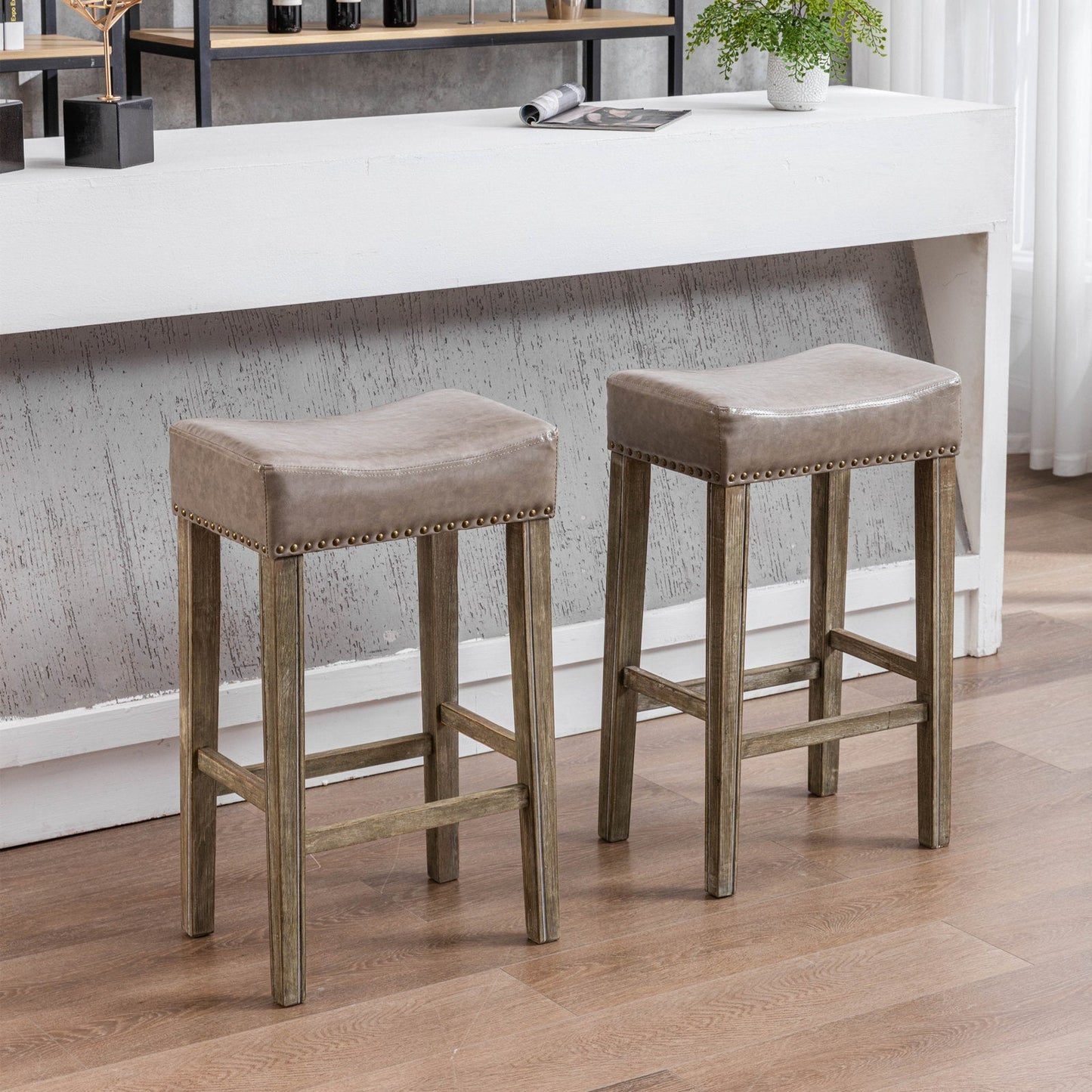 Counter Height 29" Bar Stools for Kitchen Counter Backless Faux Leather Stools
