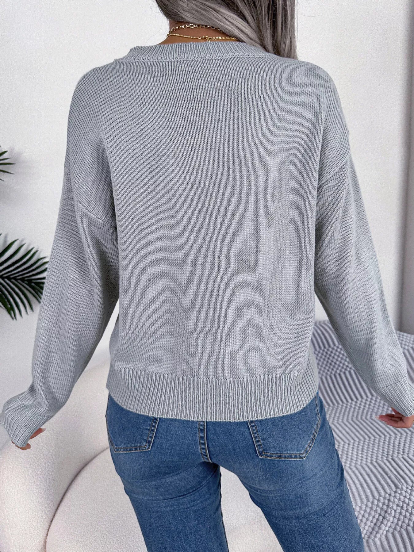 Cable Knit Heart Round Neck Sweater