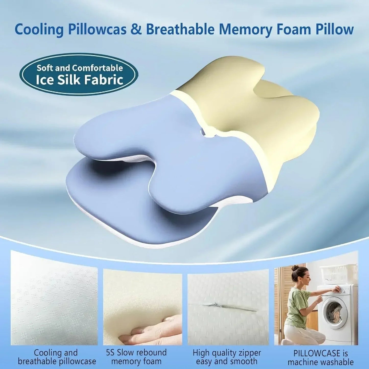 Ice Silk Pillowcase Ergonomic Cervical Pillow Memory Foam Pillow
